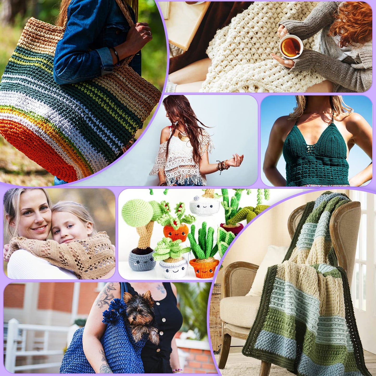 Crochet Kit for Beginners with 10 Colors Yarn and Introduction Book, 48pcs Crochet Starter Kit Everything for Adult, Learn to Crochet Kit with Soft Grip Crochet Hooks and Blue Flower Bag