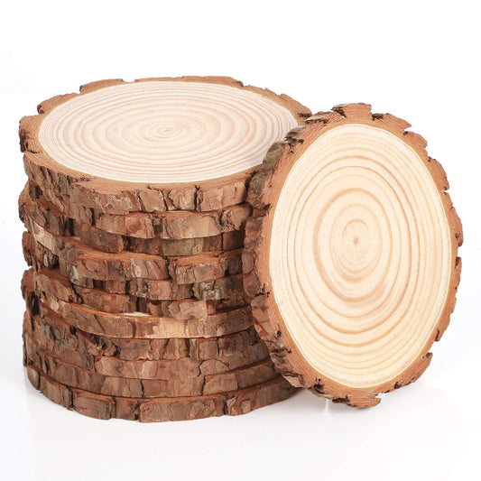 12 Pcs 5.1-5.5 Inch Wood Slices, Unfinished Wood Slice Ornaments for DIY Crafts Wedding Table Centerpieces Coasters for Arts Painting Craft