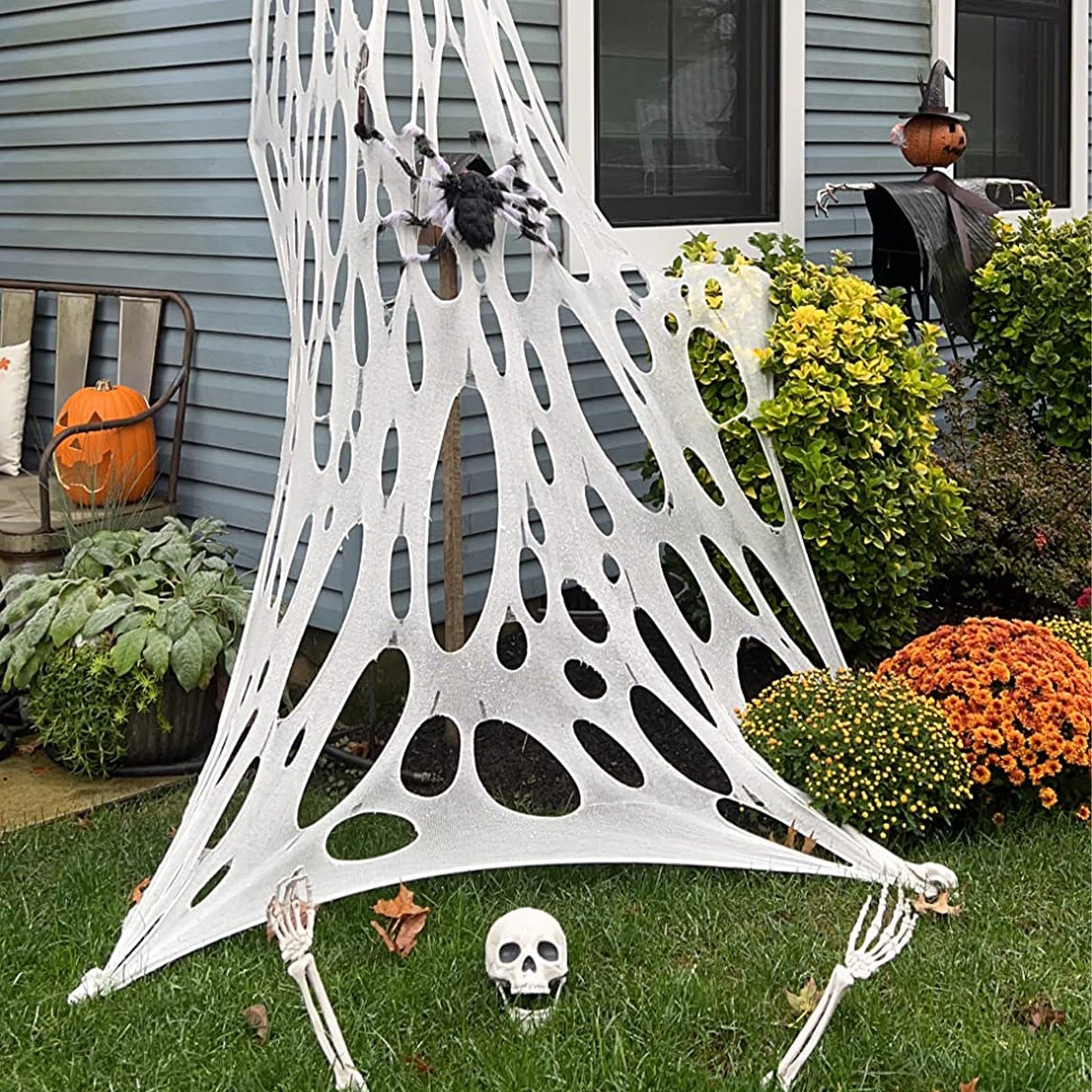DAZONGE 2 Packs Spider Web Halloween Decorations Outdoor, 900sqft Stretchy Spider Webbing for Halloween Decor, Spooky Spider Web Decorations for Hunted House Halloween Party