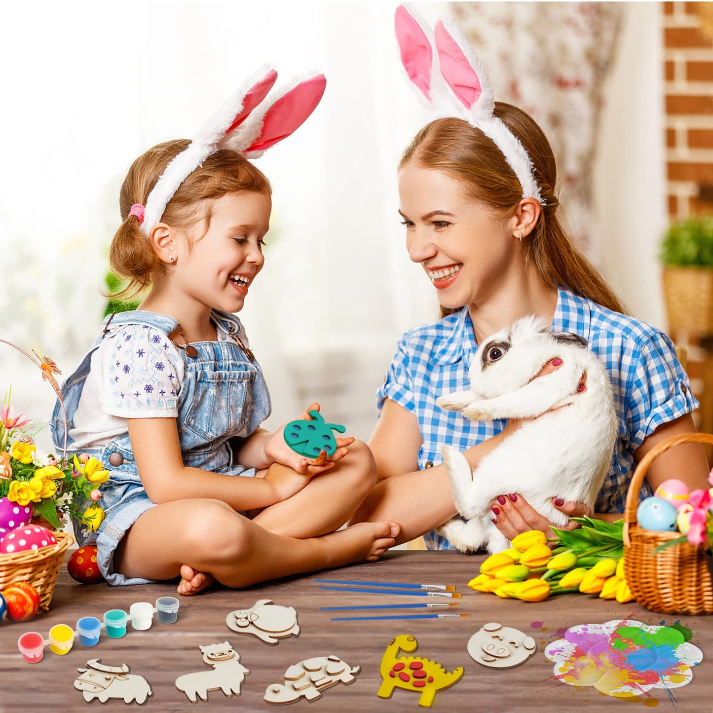 Glintoper 30 Wooden Magnet Painting Craft Kit, Paint Your Own Easter Art and Craft Supplies, Basket Stuffers Party Favors for Boys Girls, Classroom Prize Goodie Bag Gifts