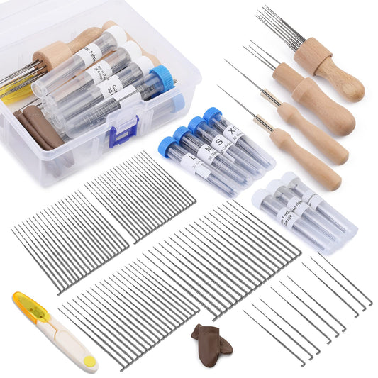 Needle Felting Needles, 104 pcs Needle Felting Kit, 4 Sizes 4 Types Felting Needles, Triangle, Star, Cone, Spiral, Needle Felting Supplies, Needle Felting Tools, 36/38/40/42 Gauge