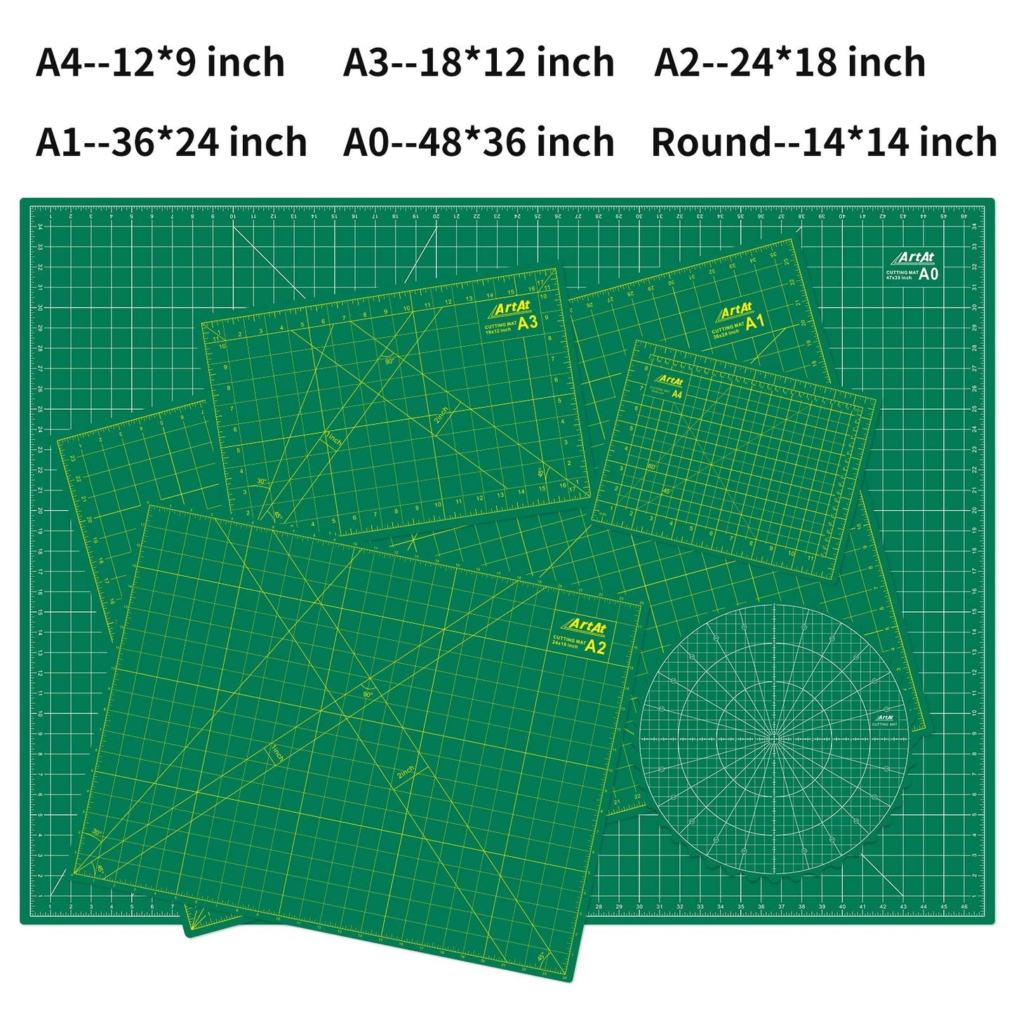 ArtAt Self Healing Cutting Mat: 9"x12" Non-Slip PVC Double Sided 5-Ply A4 Art Craft Rotating Mat, Rotary Cutting Mat for Quilting, Sewing Crafts Hobby Fabric Precision Scrapbooking Project Gr