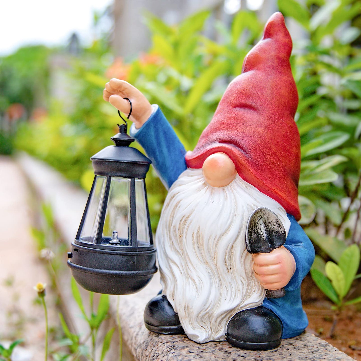 Garden Gnomes Statues Outdoor Decor with Shovel Solar Gnome with Lantern LED Lights,Terrace Xmas Courtyard Lawn Patio Porch Decoration Birthday Christmas Housewarming Gift for Mom Women