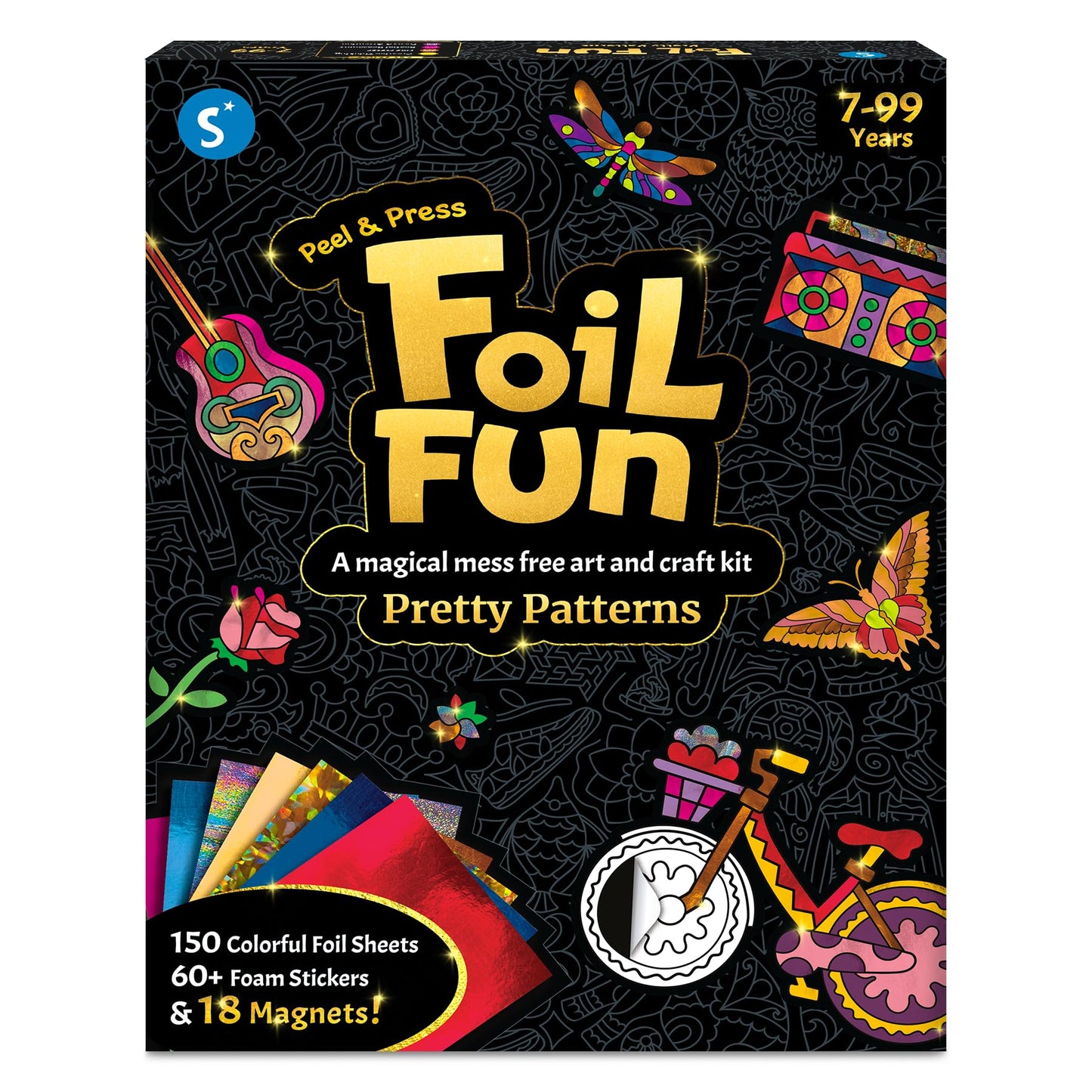 Foil Fun - Pretty Patterns, 18 DIY Magnets Mess-Free Art, Colorful Creative Party Activity, Craft Kits, 60+ Foam Stickers, Easter Gifts for Kids, Teens, Adults, Families