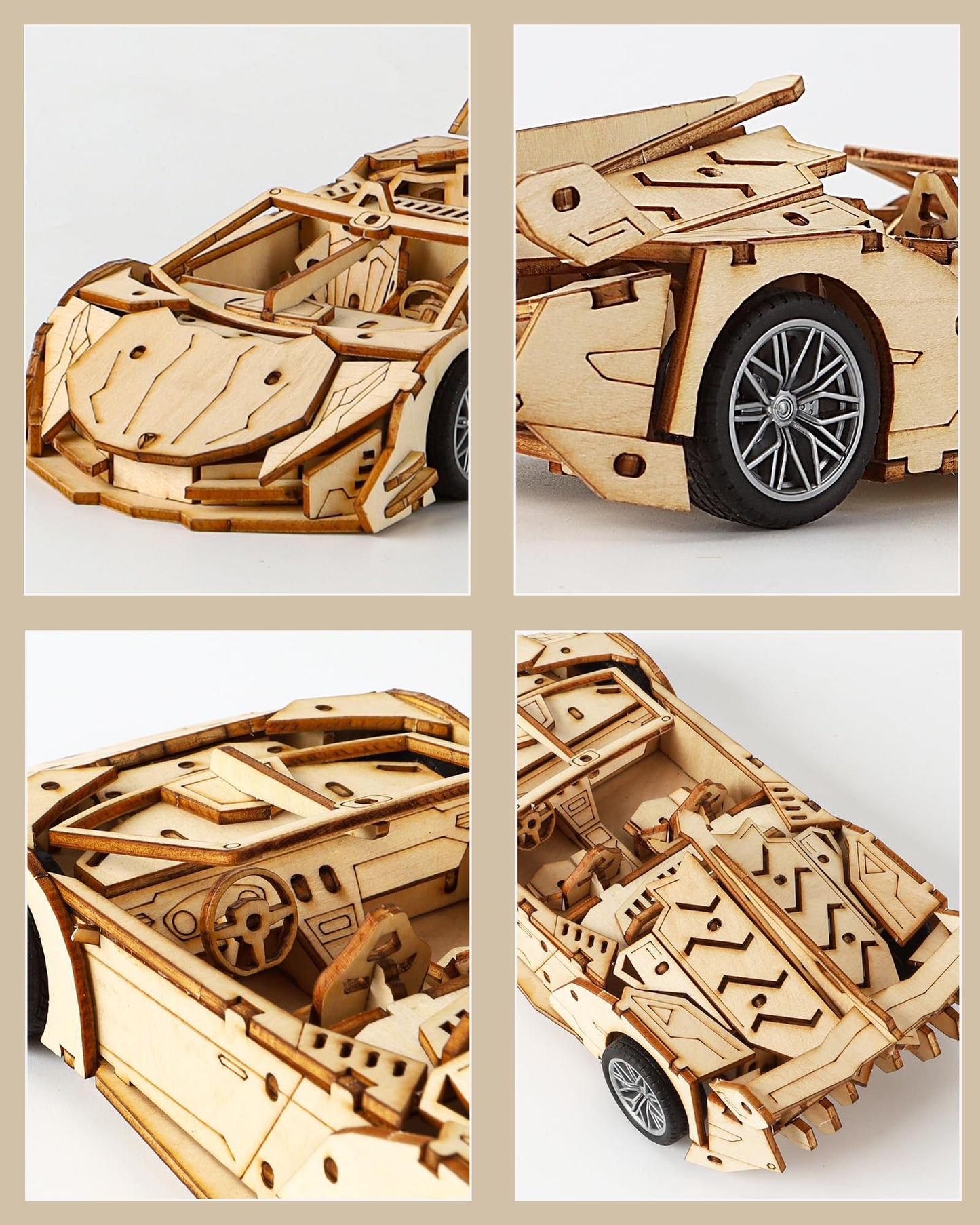MOCBURIKU 3D Wooden Puzzles for Adults Roadster, Mechanical Wood Sport Car Model Kits for Adult to Build, DIY Assembly Building Toys with Pull Back Function, 119pcs Wood Craft Hobby Gift for Men Teens