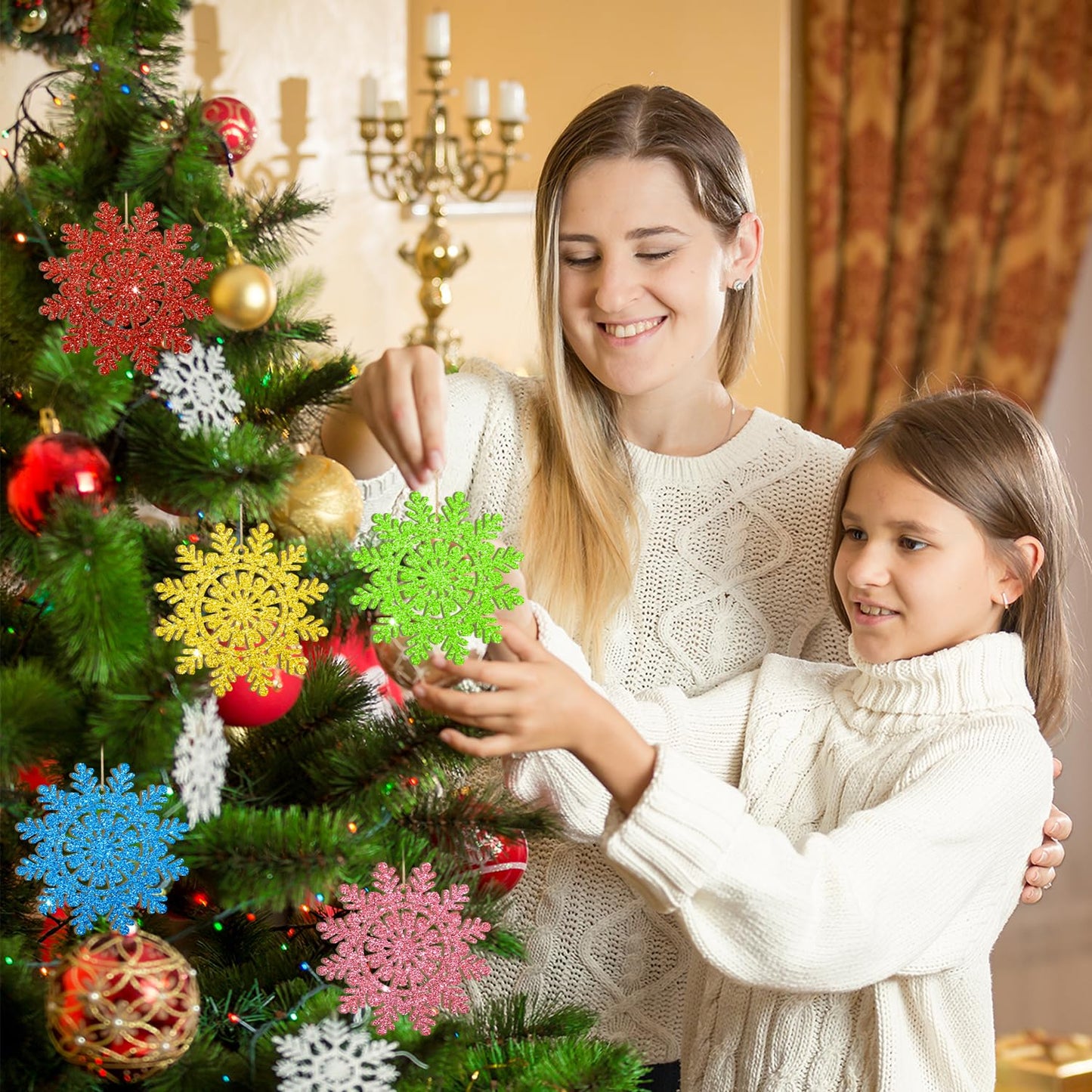 Wooden Christmas Snowflake Ornaments to Paint Christmas Winter Decoration Cutouts Unfinished 24PCS 3.5 inches, DIY Blank Unfinished Christmas Tree Ornament for Home Snowflakes Crafts Hanging