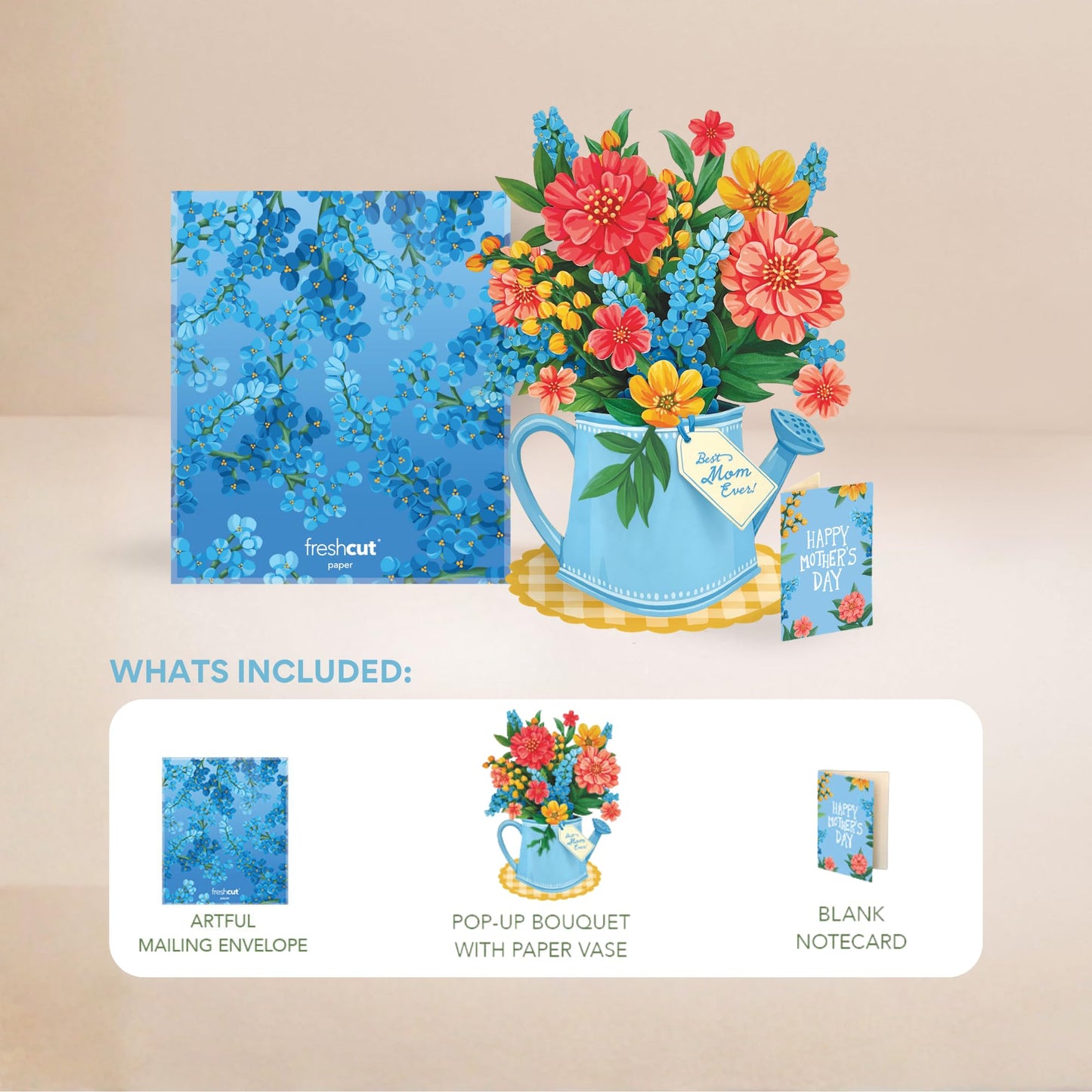 Freshcut Paper Mother's Day Sprinkle of Sunshine Pop Up Cards, 12 Inch Life Sized Forever Flower Bouquet 3D Popup Greeting Card, Birthday Card, Mother's Day Card, Blank Notecard & Envelope