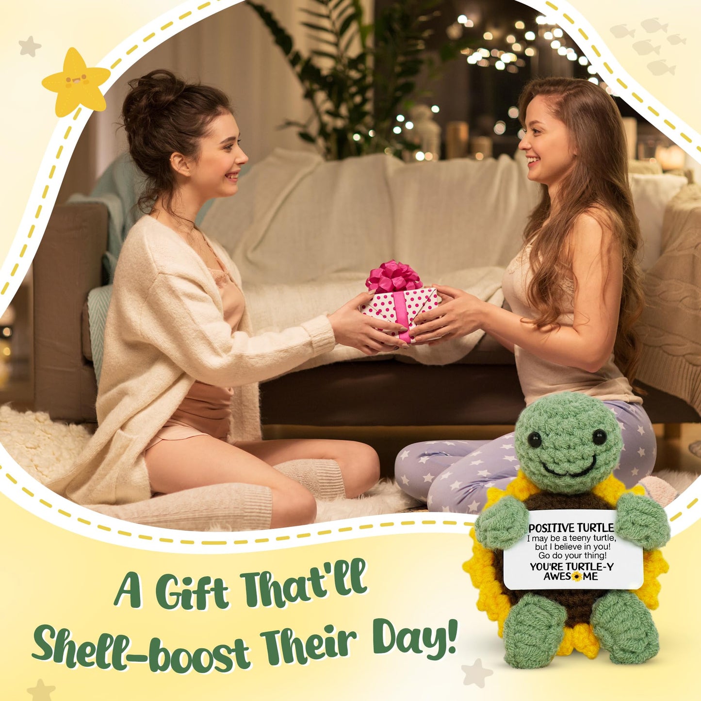 Valentines Day Gifts for Kids Teen - Positive Turtle Crochet Animals, Galentines Birthday Relaxtion Gifts for Teen Girls Boys Daughter Son Mom Dad Sister Friend Women Home Desk Basket Decor