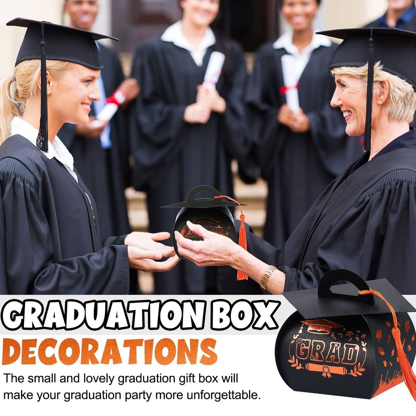 TaoBary 30 Pcs Graduation Cap Gift Boxes Graduation Decorations Class of 2026 Candy Box with Tassel for 2026 Grad Party Favors Supplies(Orange)