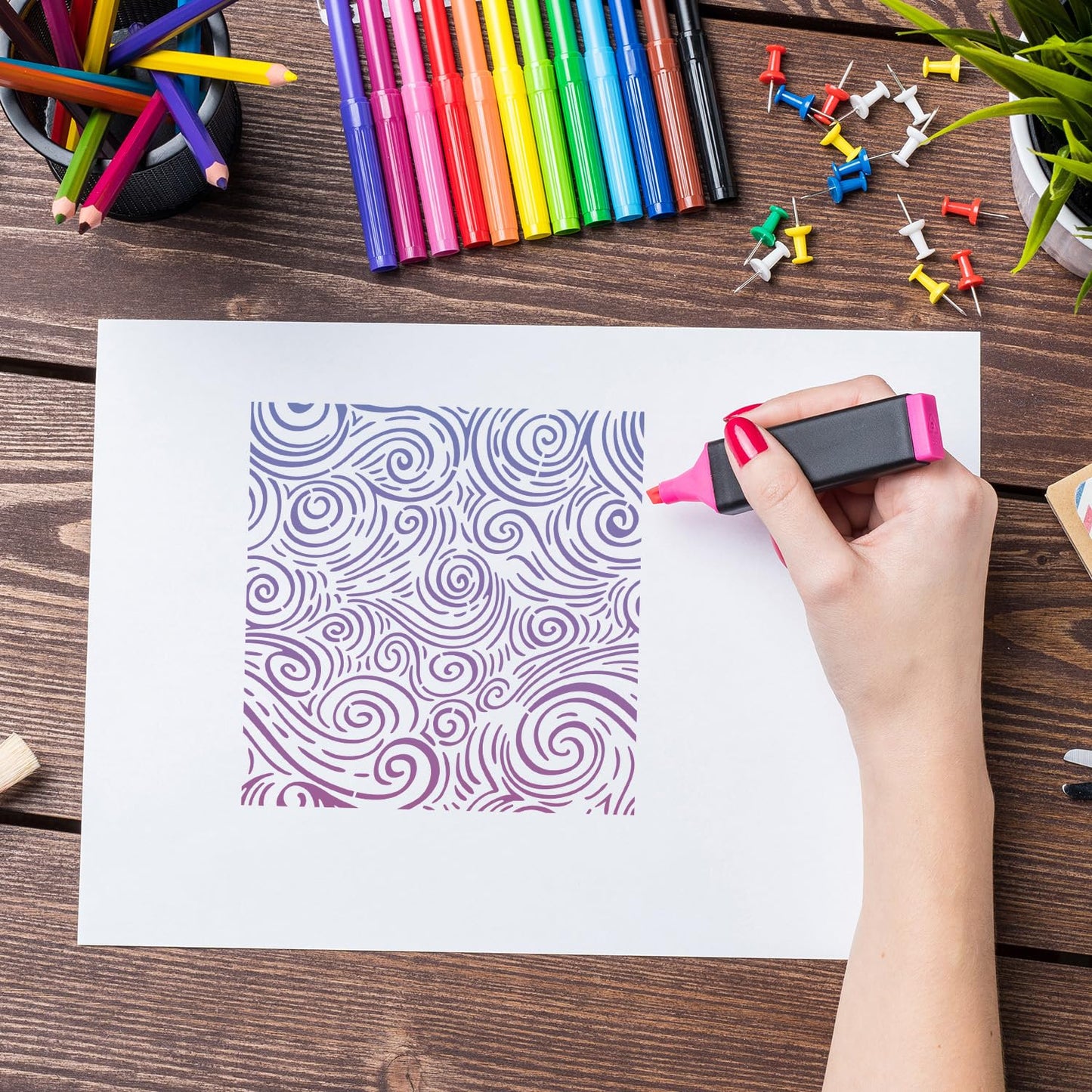 Stencils for Crafts Reusable Texture Stencils for Painting Floral/Leopard/Brick Stencil Mixed Medium Drawing Templates for Wood Furniture Wall Fabric Canvas Paper DIY Decor（16p/6+12in）