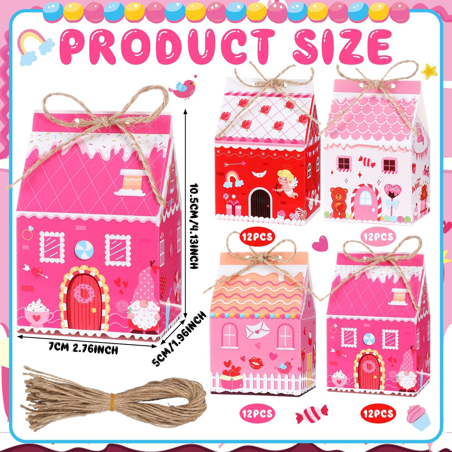 48 Pcs Valentine's Day Treat Boxes Candy Mini Red Pink Heart House Favor Box Valentine's Day Party Paperboard Gift Boxes for Holiday Party Treat Cookie Goodie Snack Gift Packaging