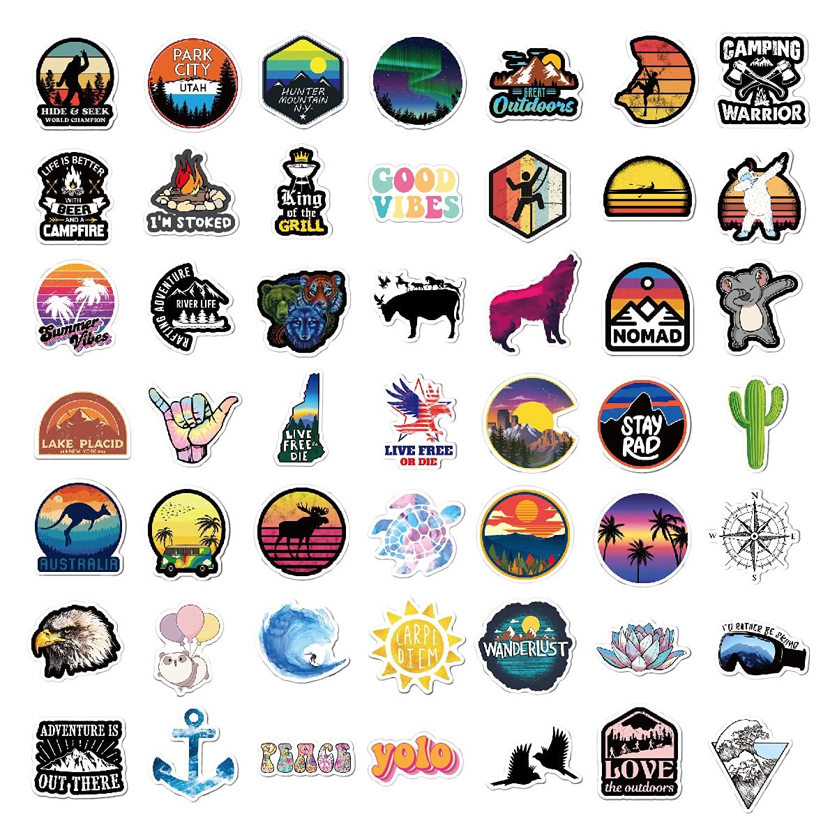 200PCS Camping Stickers - Water Bottles, Outdoor Adventure, Vinyl Waterproof Stickers Packs for Laptop, Travel & Hiking, Bike, Bumper, Suitcase, Luggage, Car, Wilderness, Nature