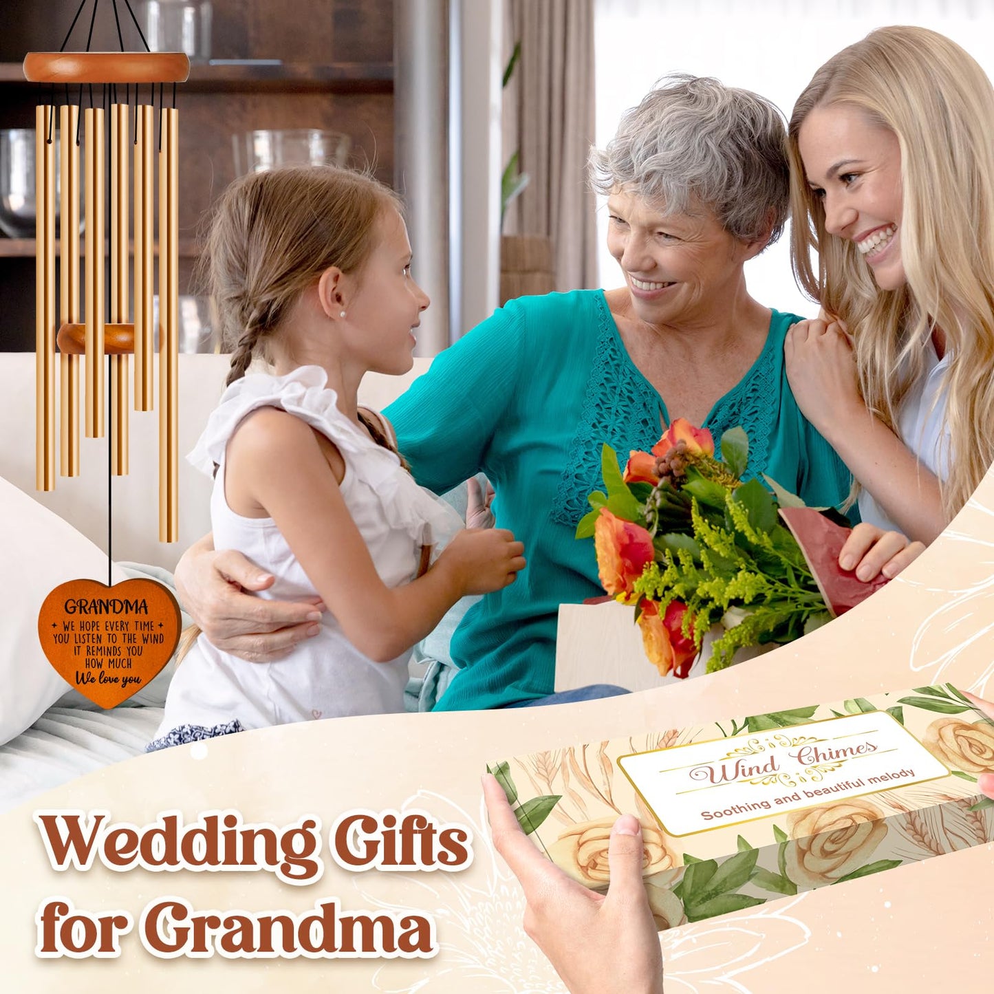 Gifts for Grandma, Grandma Birthday Gifts from Grandkids, Grandma Gift Wind Chimes, Mothers Day Grandma Gift, Present for Grandmother from Granddaughter Grandson Grandchildren