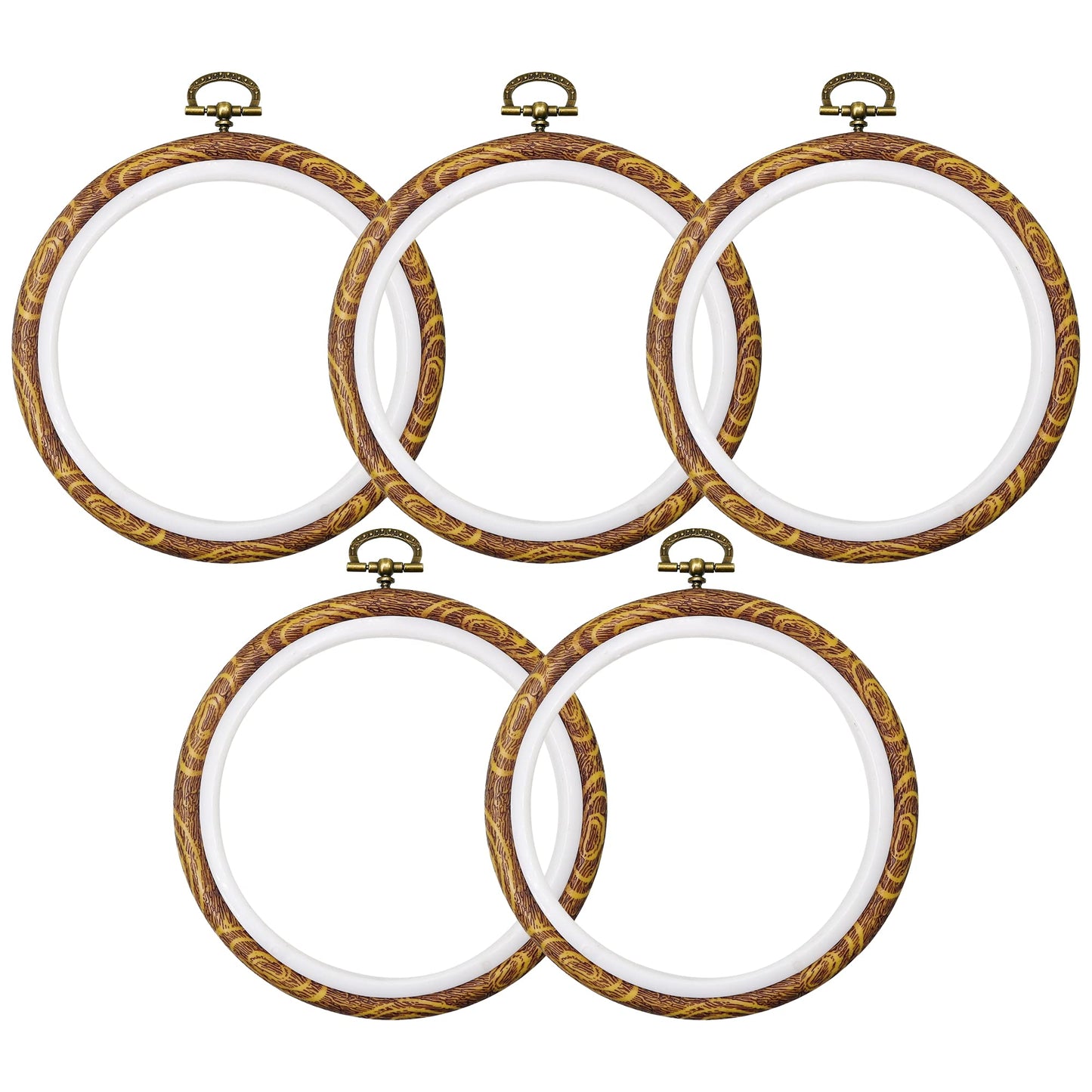 5Inch Round Embroidery Hoops - 5PCS 12CM Decorative Cross Stitch Display Frames, Embroidery Hoops Circle Imitation Wood Craft Sewing Tools
