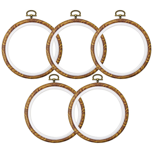 5Inch Round Embroidery Hoops - 5PCS 12CM Decorative Cross Stitch Display Frames, Embroidery Hoops Circle Imitation Wood Craft Sewing Tools