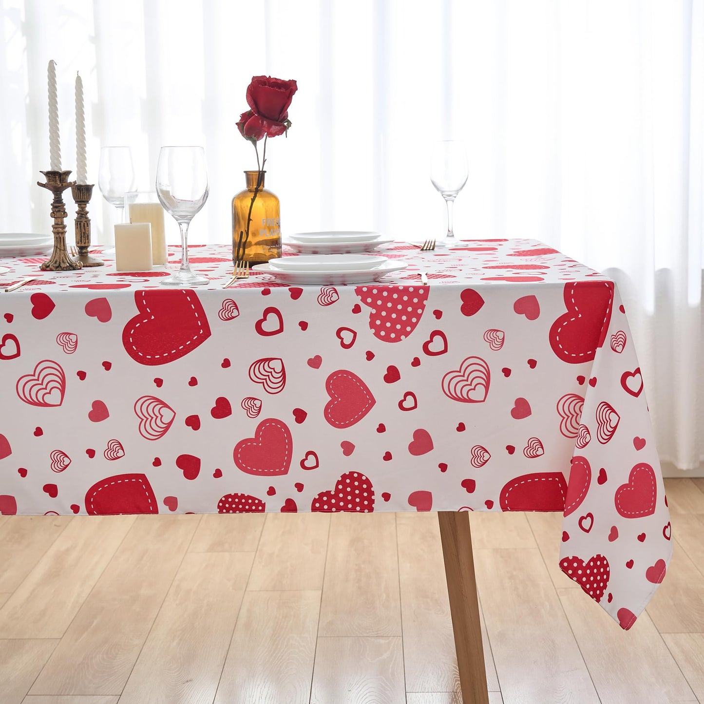 Valentine's Day Tablecloth 60 x 84 Inch Red Love Heart Rectangle Table Cloth - Oblong Polyester Fabric Table Cover for Valentine Wedding Anniversay Dinner Party Picnic Kitchen Decorations