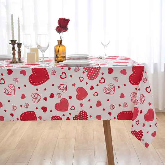 Valentine's Day Tablecloth 60 x 84 Inch Red Love Heart Rectangle Table Cloth - Oblong Polyester Fabric Table Cover for Valentine Wedding Anniversay Dinner Party Picnic Kitchen Decorations