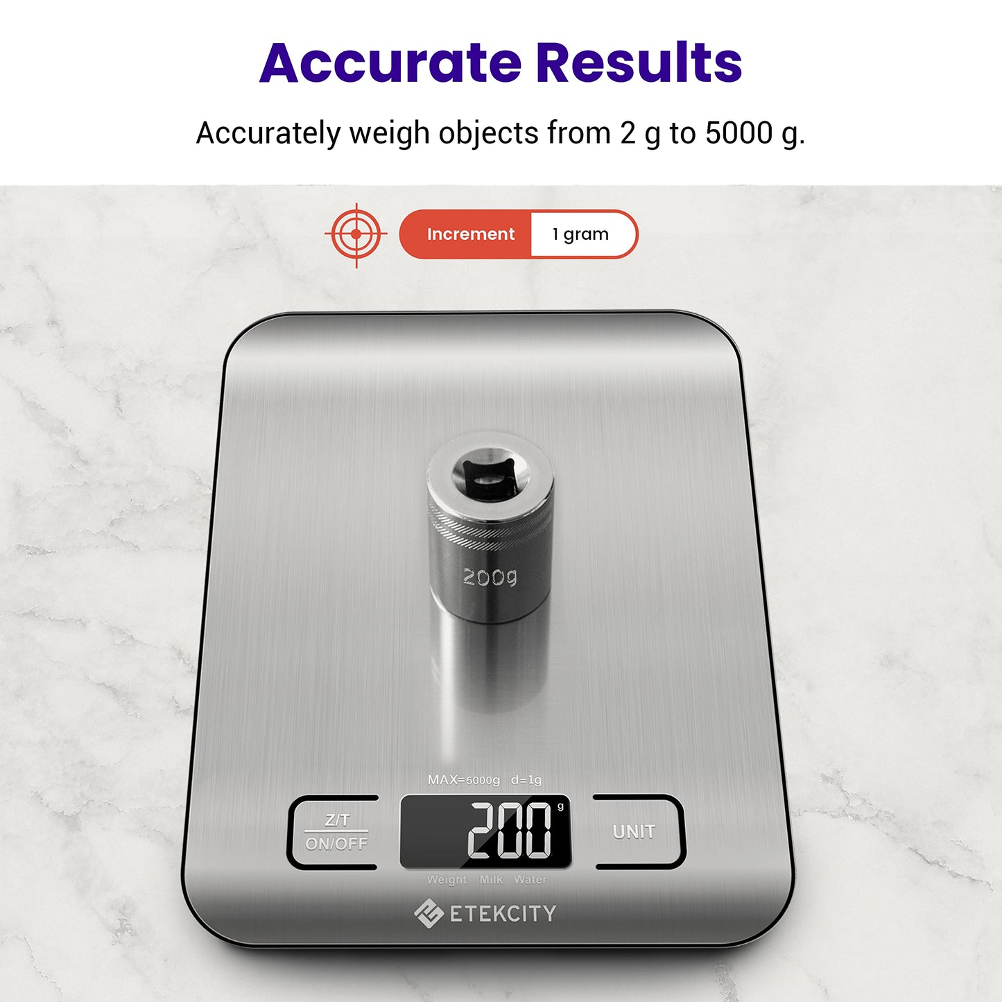 Etekcity Food Kitchen Scale, Digital Grams and Ounces for Weight Loss, Baking, Cooking, Keto and Meal Prep, LCD Display, Medium, 304 Stainless Steel