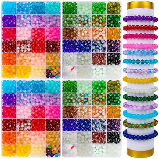2400 PCS 8mm Glass Beads Bracelet Making Kit, 47 Colors Crystal Beads for Jewelry Making and DIY Crafts，4 Box Round Beads