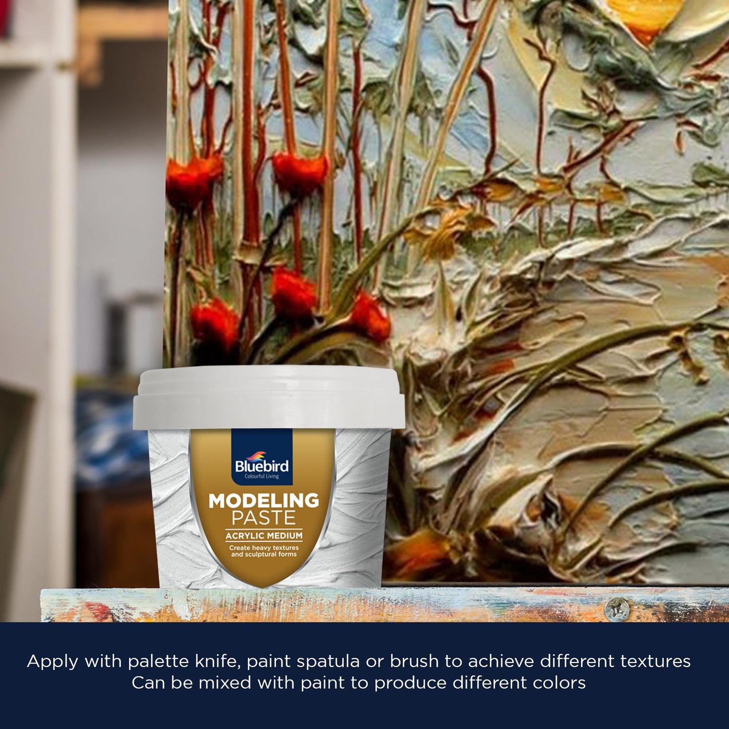Bluebird Thick Modeling Paste White 5.3 Oz / 150gm - High Density, Acrylic Medium for Texture, Thickness, and Dimension Additive