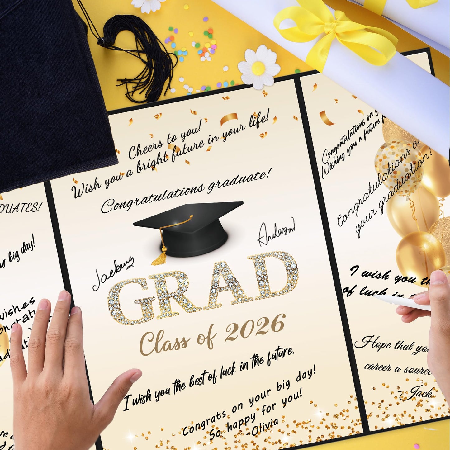 DARUNAXY Black Gold Graduation Party Decorations, Class of 2026 Congratulations Graduates Alternative Signature Guest Book for Men Women Happy Graduation Gifts Congrats Grad Party Signing Card Board