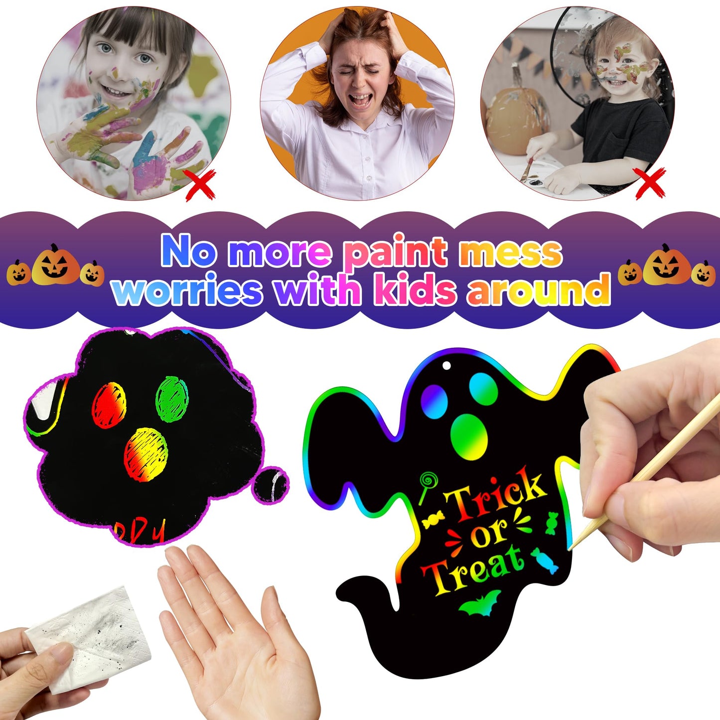 Halloween Party Favors - 48 PCS Magic Rainbow Scratch Paper Cards Set for Kids - Kids Halloween Games Crafts Treats Toys Gifts - Trick-or-Treat Activities Party Decorations Supplies
