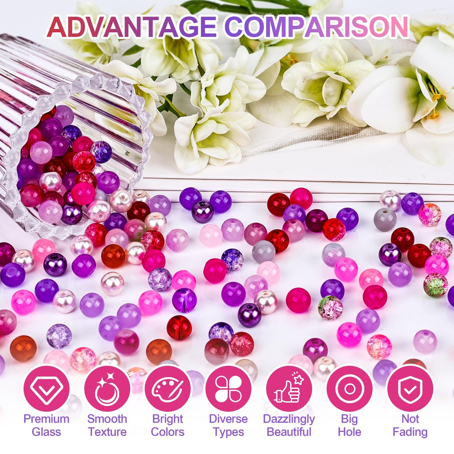 XSEINO About 3600pcs 8mm Glass Beads Making Kit,6Box-144 Colors Dreamy Series Colorful Crystal Beads for Making,DIY Crafts