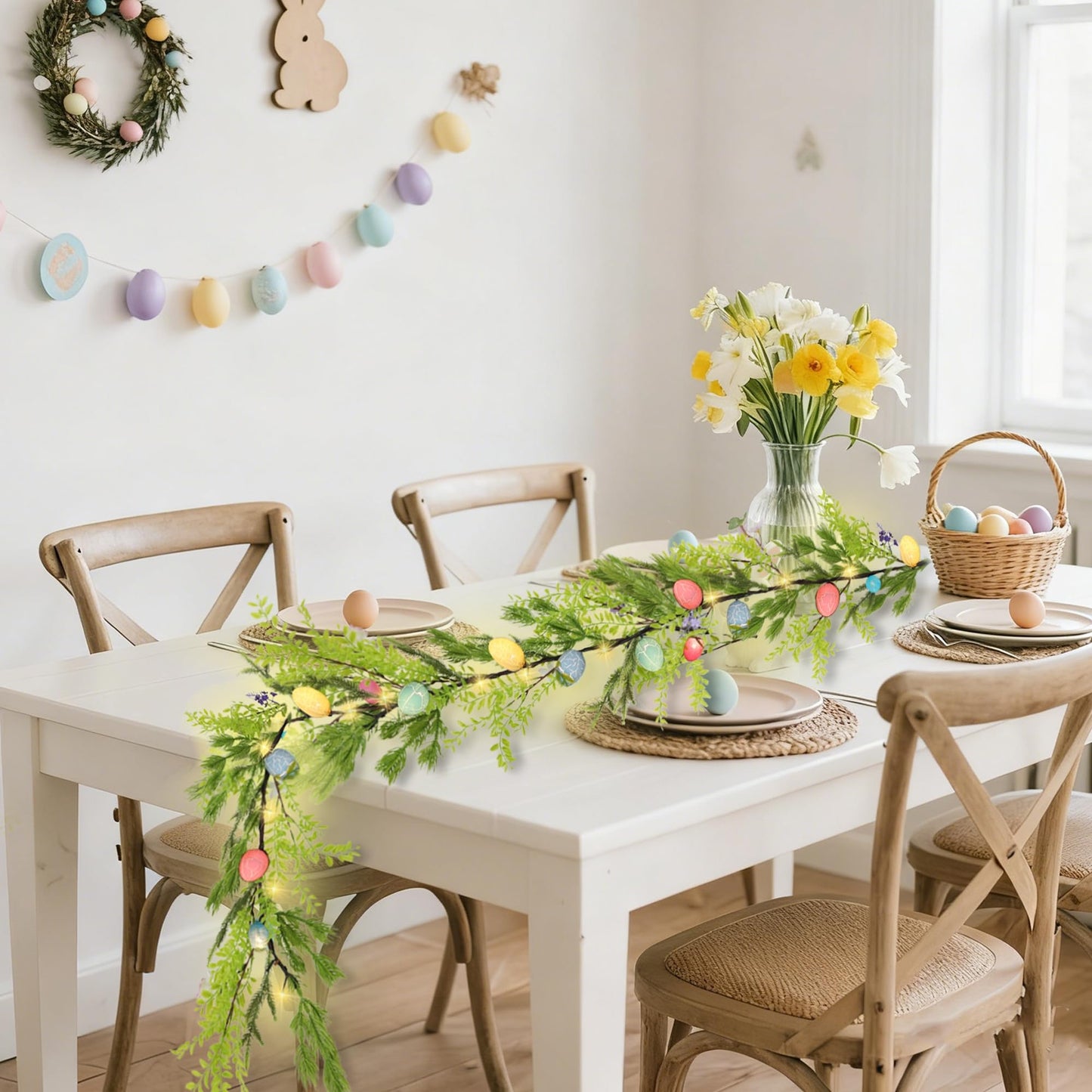 6 FT Lighted Easter Garland, Easter Decorations for Home, Egg Garland Spring Fireplace Mantel Decor, Indoor & Outdoor Holiday Parties Display
