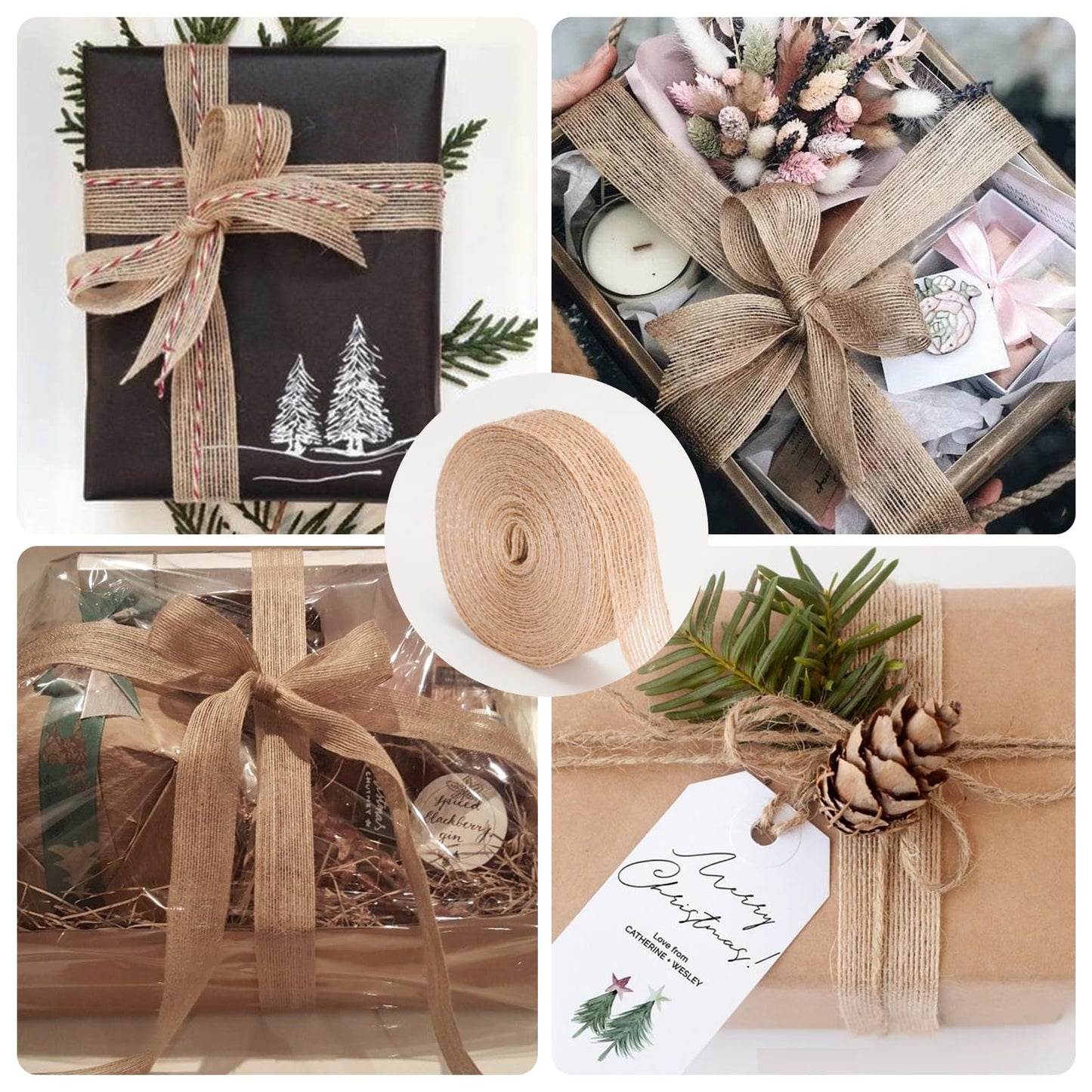 33Yards Jute Burlap Fabric Ribbon,Brown Premium Fabric Craft Ribbon,Personalized Ribbon for Big Bow,Wreath,Wedding,Gift Wrapping,Party Favor,Home Decor,and DIY Craft(0.8" x 11Yards x 3 Rolls)