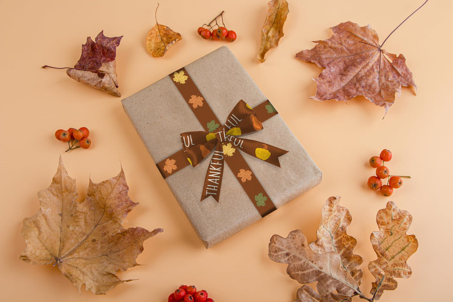 6 Rolls 30 Yards Thanksgiving Fall Ribbons Autumn Harvest Ribbons for Craft Wrapping Orange Pumpkin Maple Leaf Grosgrain Ribbon for Wreath Bows Thanksgiving Party Home Decoration 3/8 Inch