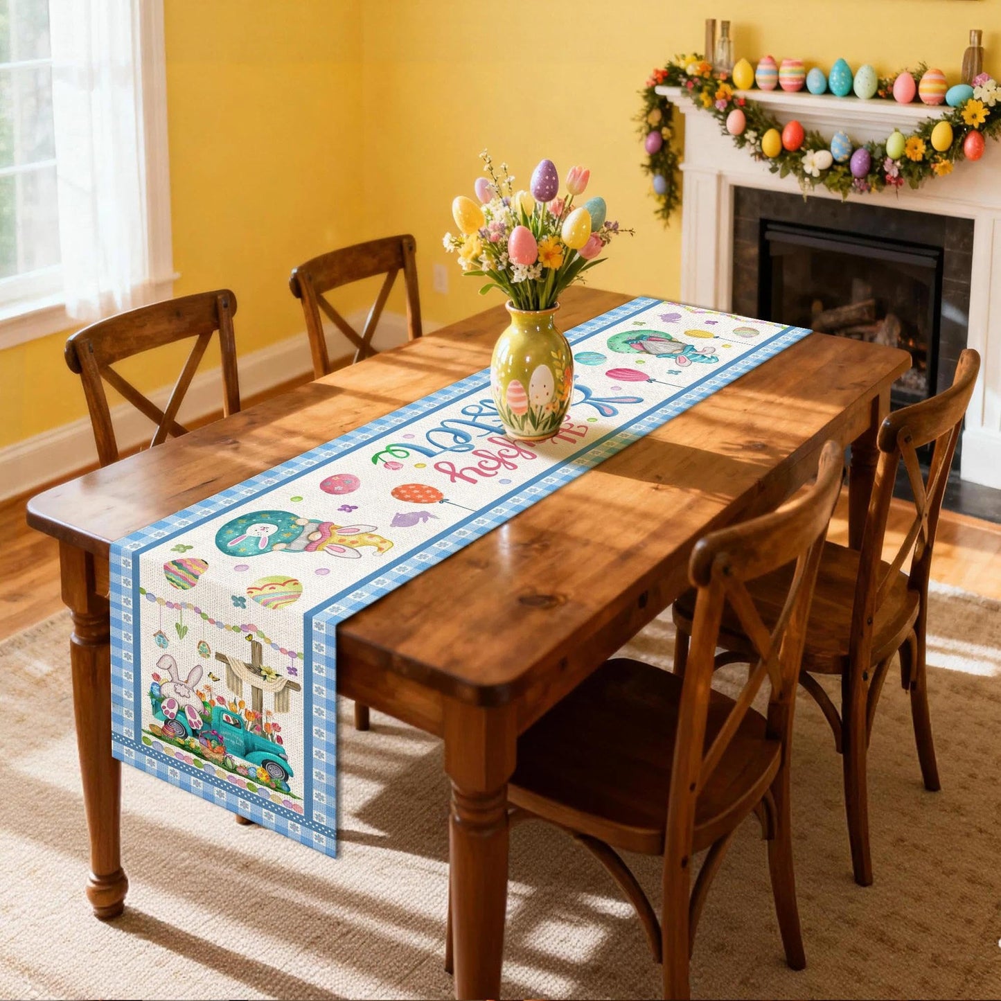 Bonsai Tree Easter Table Runner 72 Inches Long, Easter Bunny Eggs Table Runners Spring for Party Home Dinner Decor