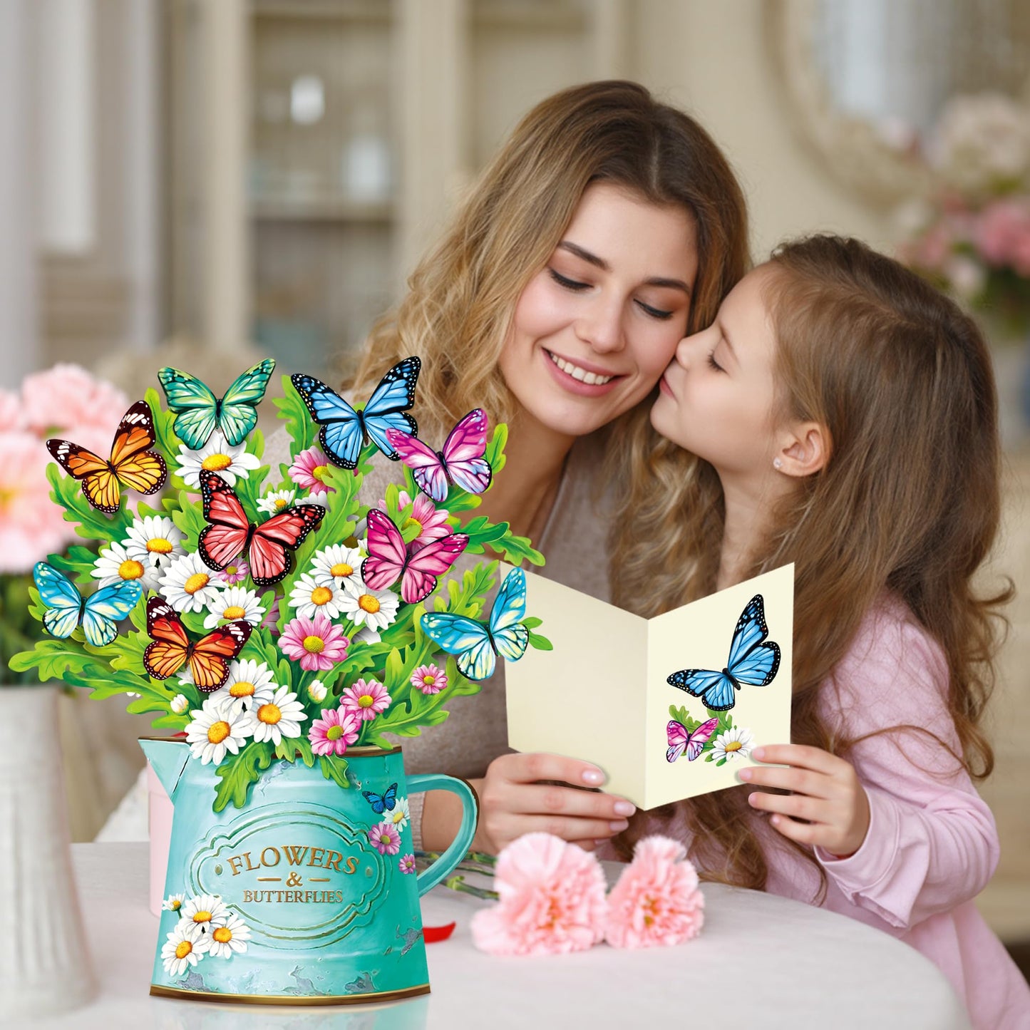 Airpark Mothers Day Gifts Card, 3D Pop Up Paper Flowers Bouquet 12’‘ with Note & Envelope, Birthday, Get Well, Teacher Appreciation Gifts, Greeting Cards for Women Mom Girls Friends, Daisies and Butterflies