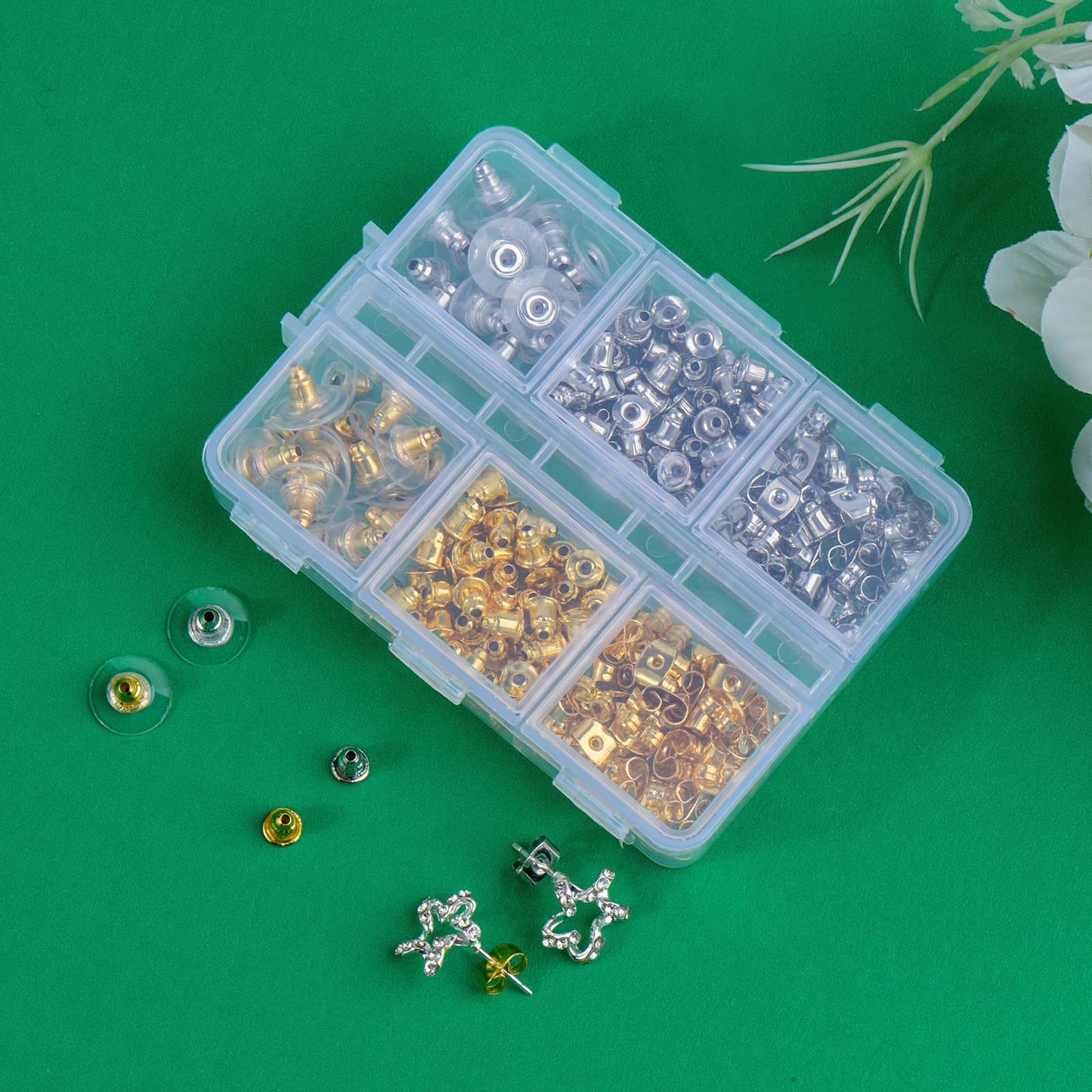 6 Styles Earring Backs for Studs/Droopy Ears/Heavy Earring,170 Pcs Clear Metal Backs Replacements Hypoallergenic Backings Clutch Stoppers Kits for Fish Hook Studs Hoops