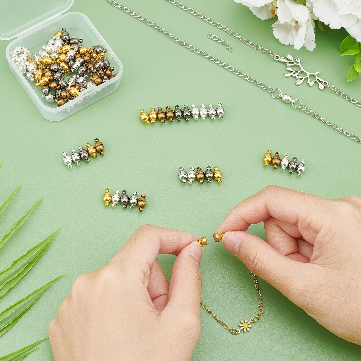PH PandaHall 100 Sets Brass Magnetic Clasps Mixed Color Round Magnet Converter Jewelry Clasps Buckle Ball for Bracelet Necklace Jewelry DIY Making