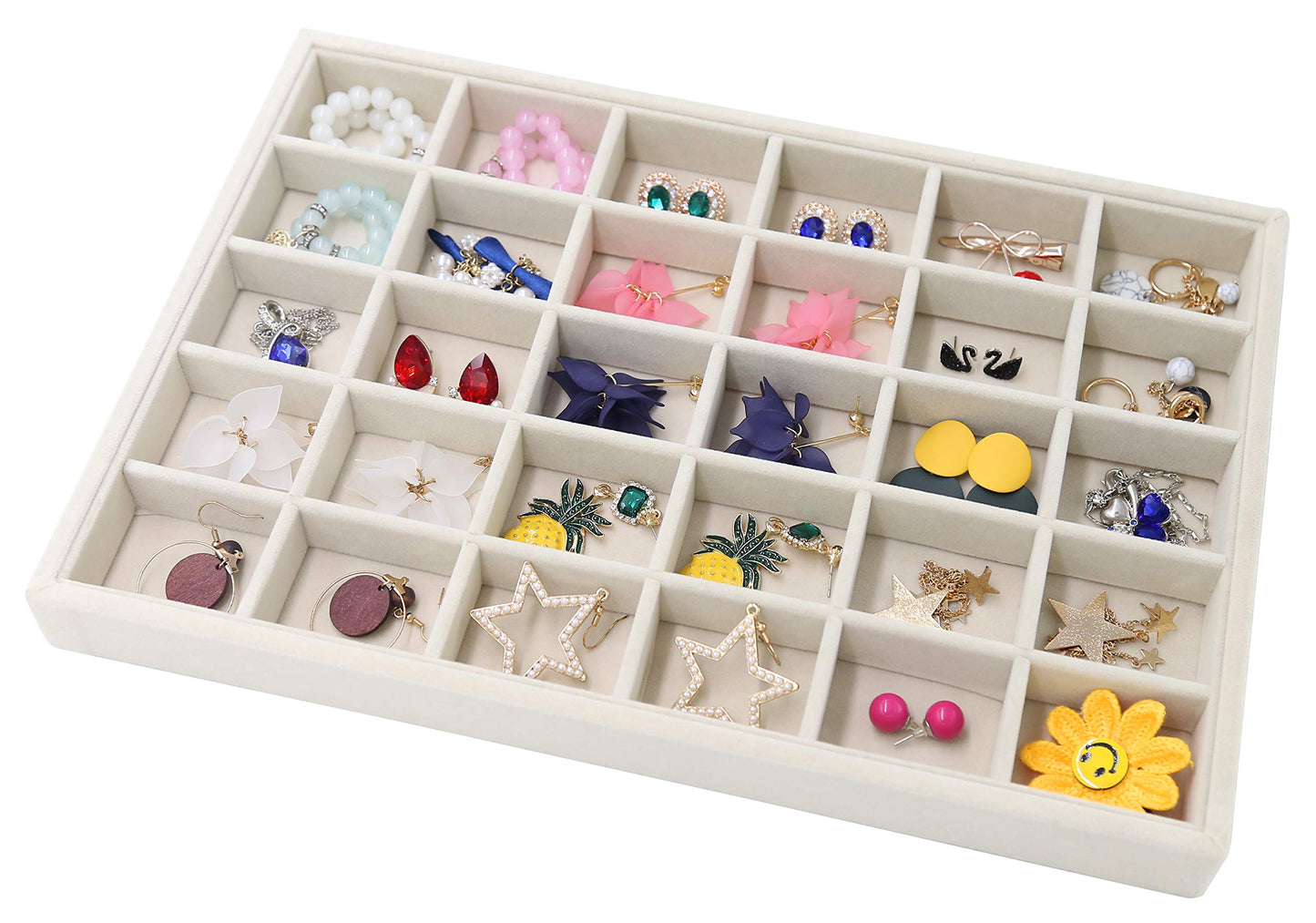 Stratalife Earring Organizer Stackable Jewelry Tray Removable Display Tray Organizer for Jewelry Necklace Earring Drawer Insert 30 Grid Beige