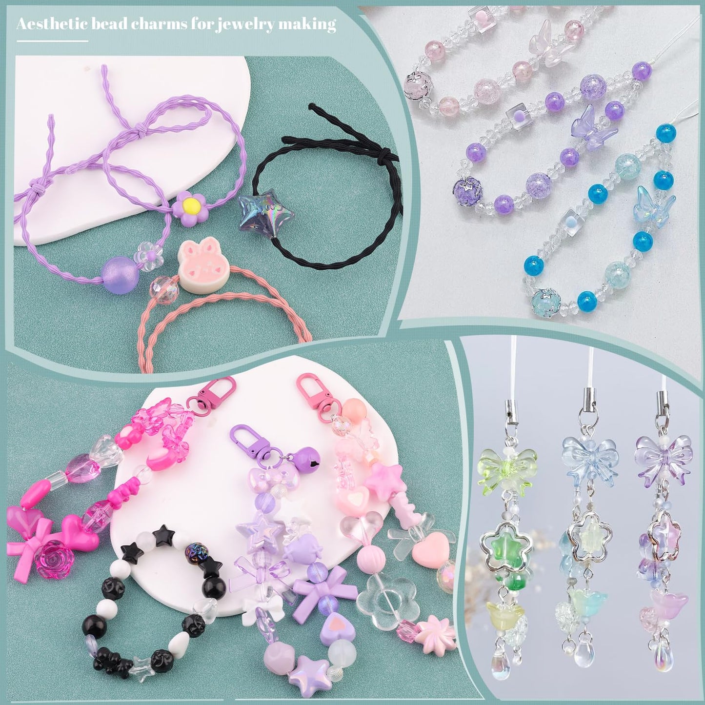 TINKRSTUFF Assorted 180-240PCS Acrylic Beads for Bracelet Making,Flower Bow Butterfly Candy GummyBear Kawaii Aesthetic Bracelet Charms, Cute Beads for Jewelry Making Necklace Keychain Phone Charms DIY