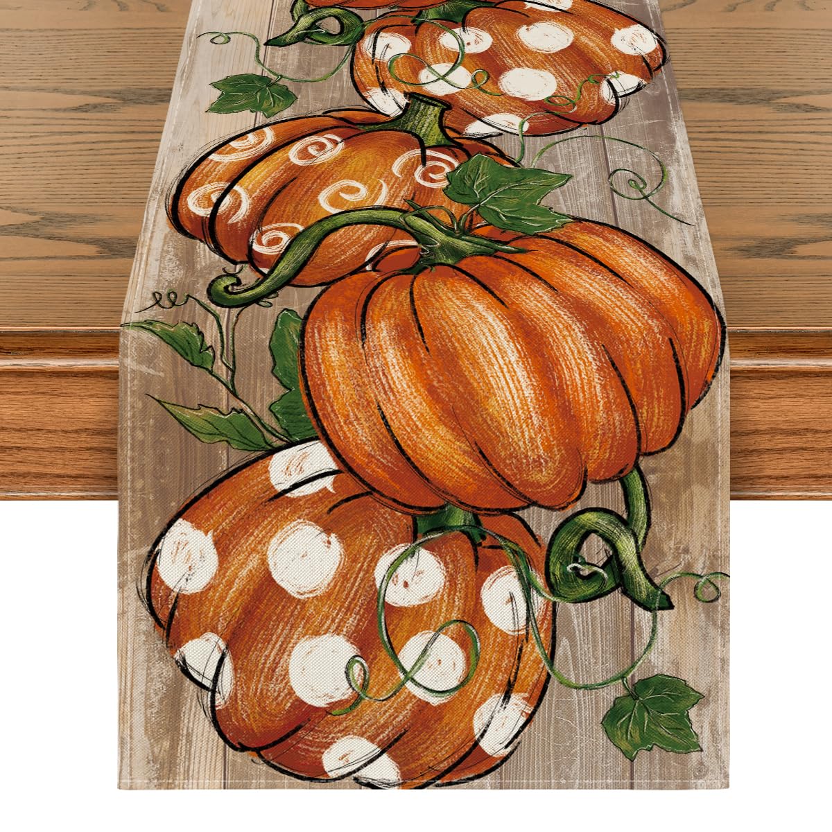 Artoid Mode Polka Dot Pumpkins Vine Fall Table Runner, Seasonal Autumn Thanksgiving Kitchen Dining Table Decoration for Home Party Decor 13x72 Inch