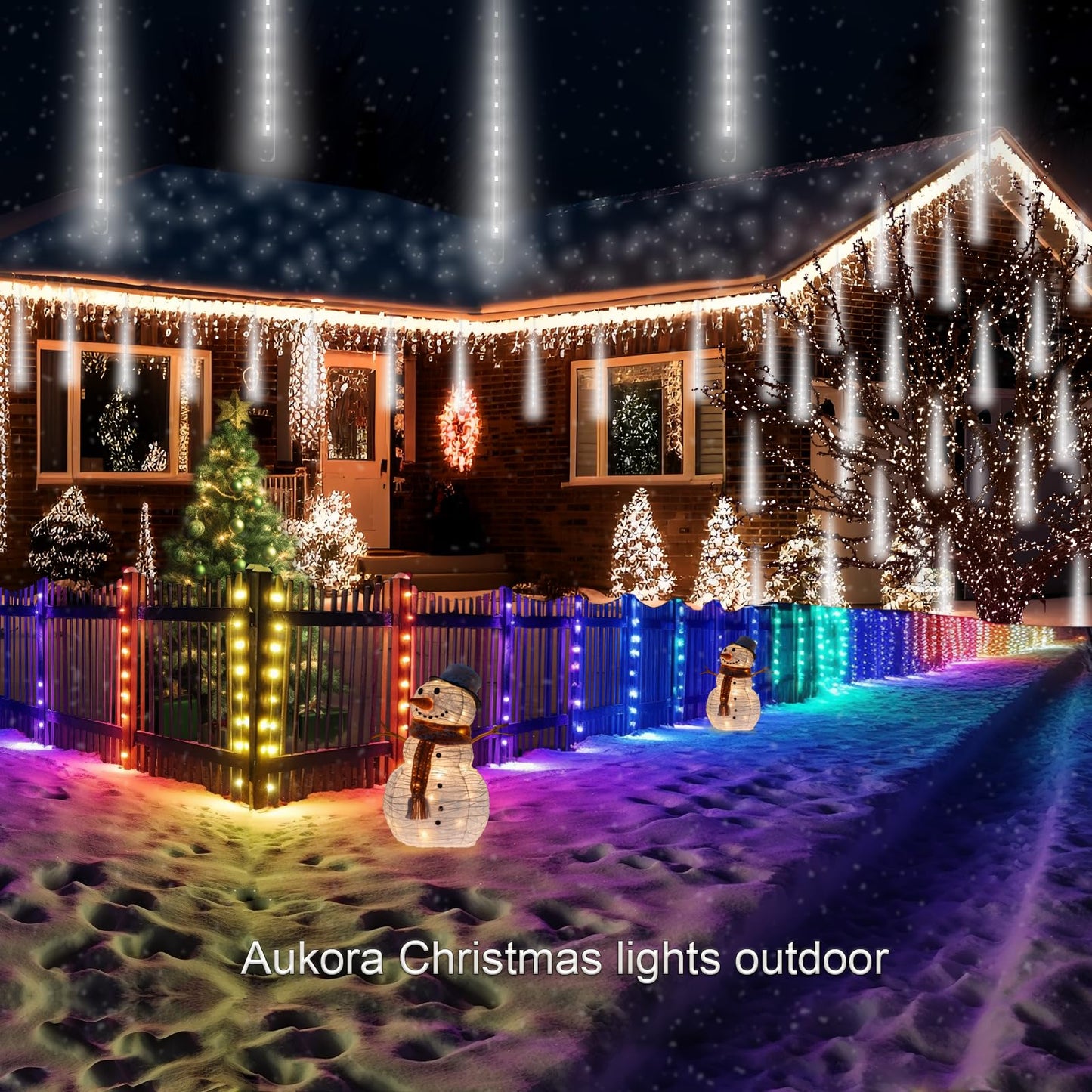Aukora Rain Drop Lights, LED Meteor Shower Lights 11.8 inch 8 Tubes 192leds, Icicle Snow Falling Lights for Xmas Wedding Party Holiday Garden Tree Christmas Thanksgiving Decoration Outdoor (White)