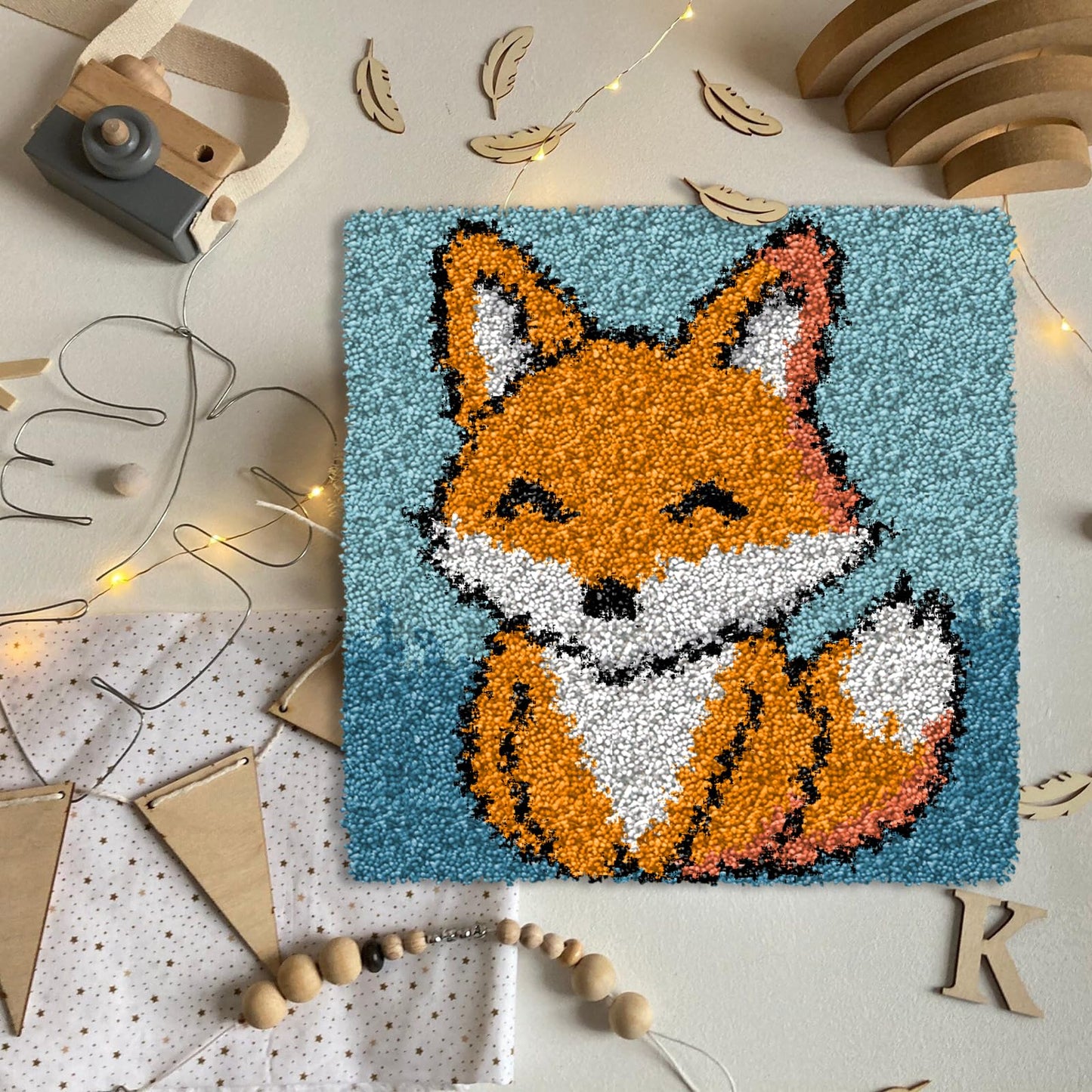 YP Latch Hook Kits for Kids Adults DIY Rug Tapestry Kits with Printed Canvas Embroidery Kits Festival Gifts Home Decoration (Fox,11.8inch X 11.8inch)