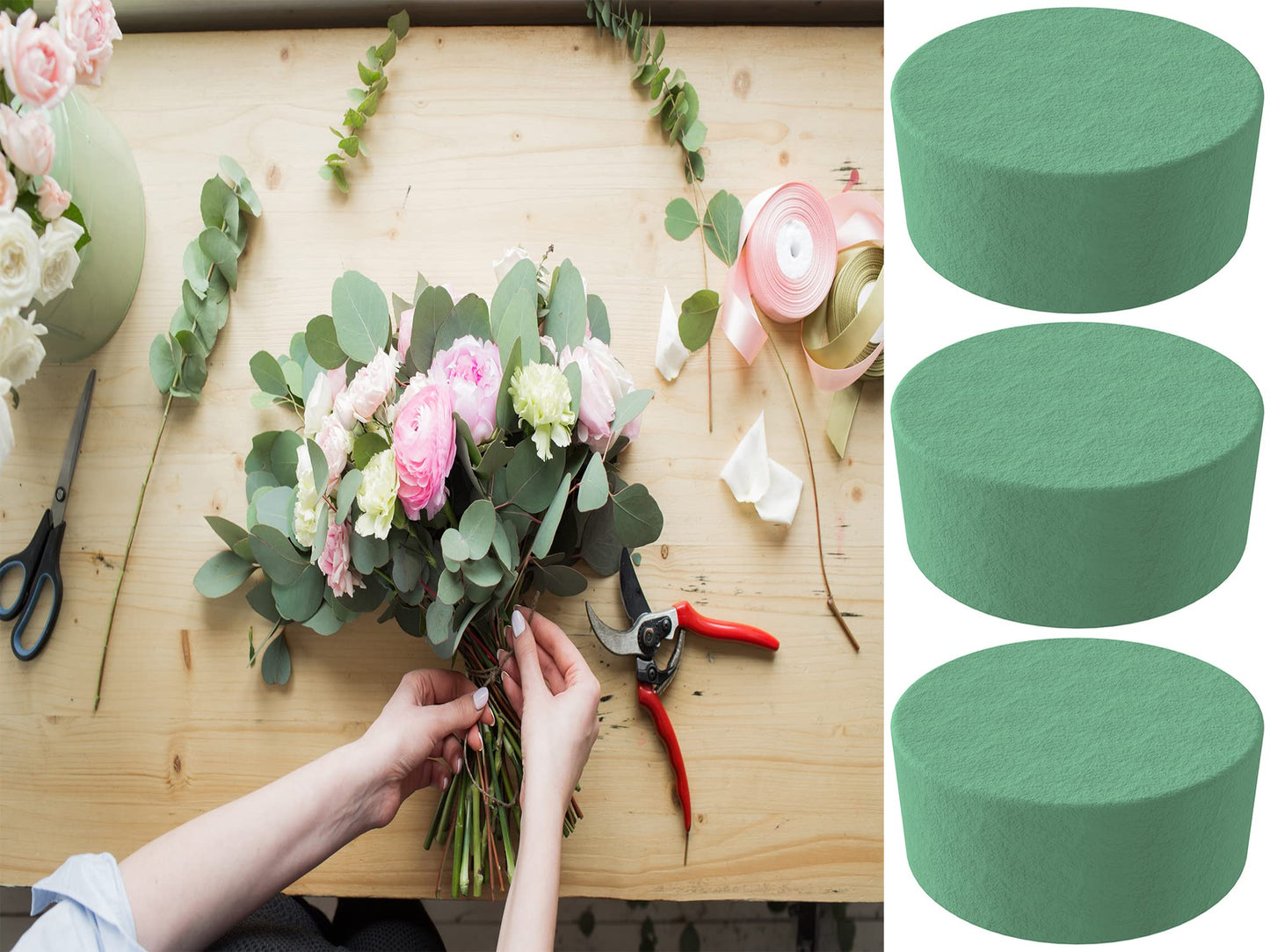12 Pcs 3 Inch Flower Foam Block Round DIY Flower Arrangement Kit Wet Flower Foam for Artificial Flowers, Wedding Aisle Flowers, Party Decoration