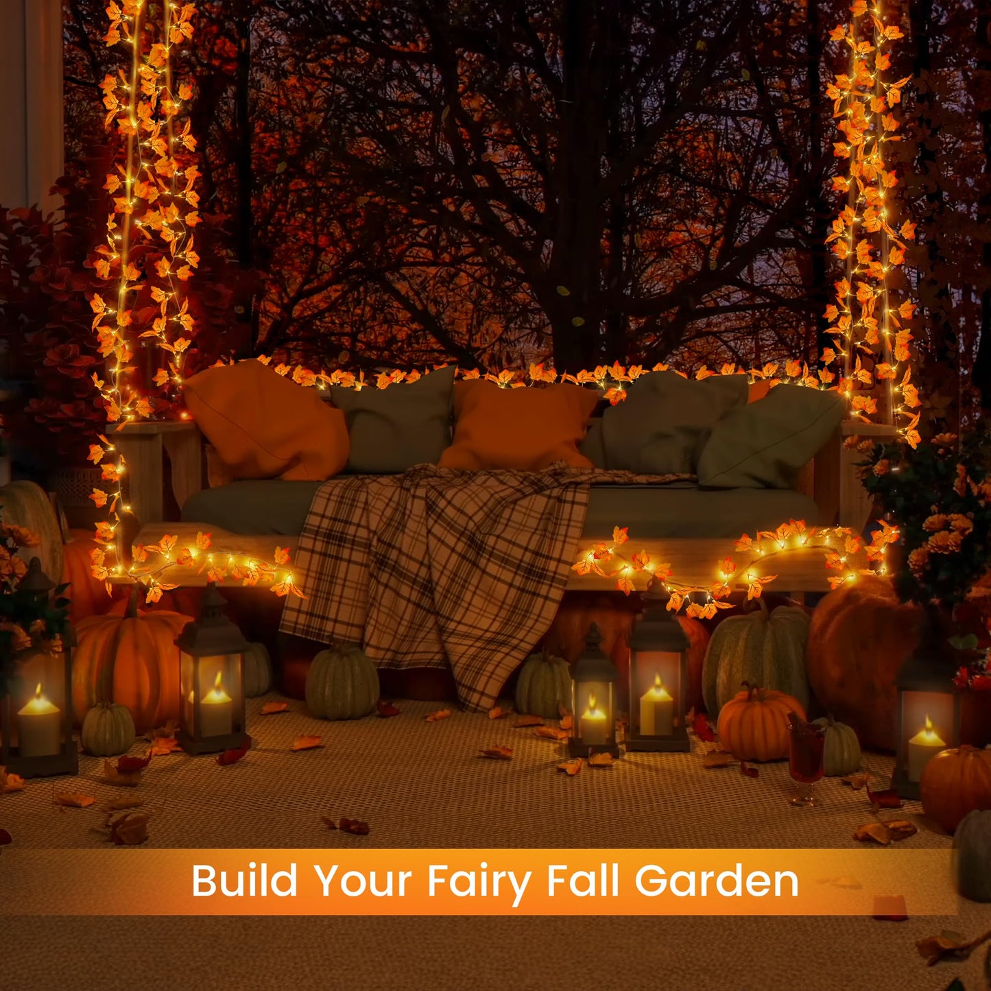 Hopolon 2Pack Fall Decorations for Home,Thanksgiving Lighted Fall Garland,Total 20Ft 40LED Maple Leaves String Lights,Battery Operated Fall Lights for Indoor Halloween Home Autumn Harvest Decor