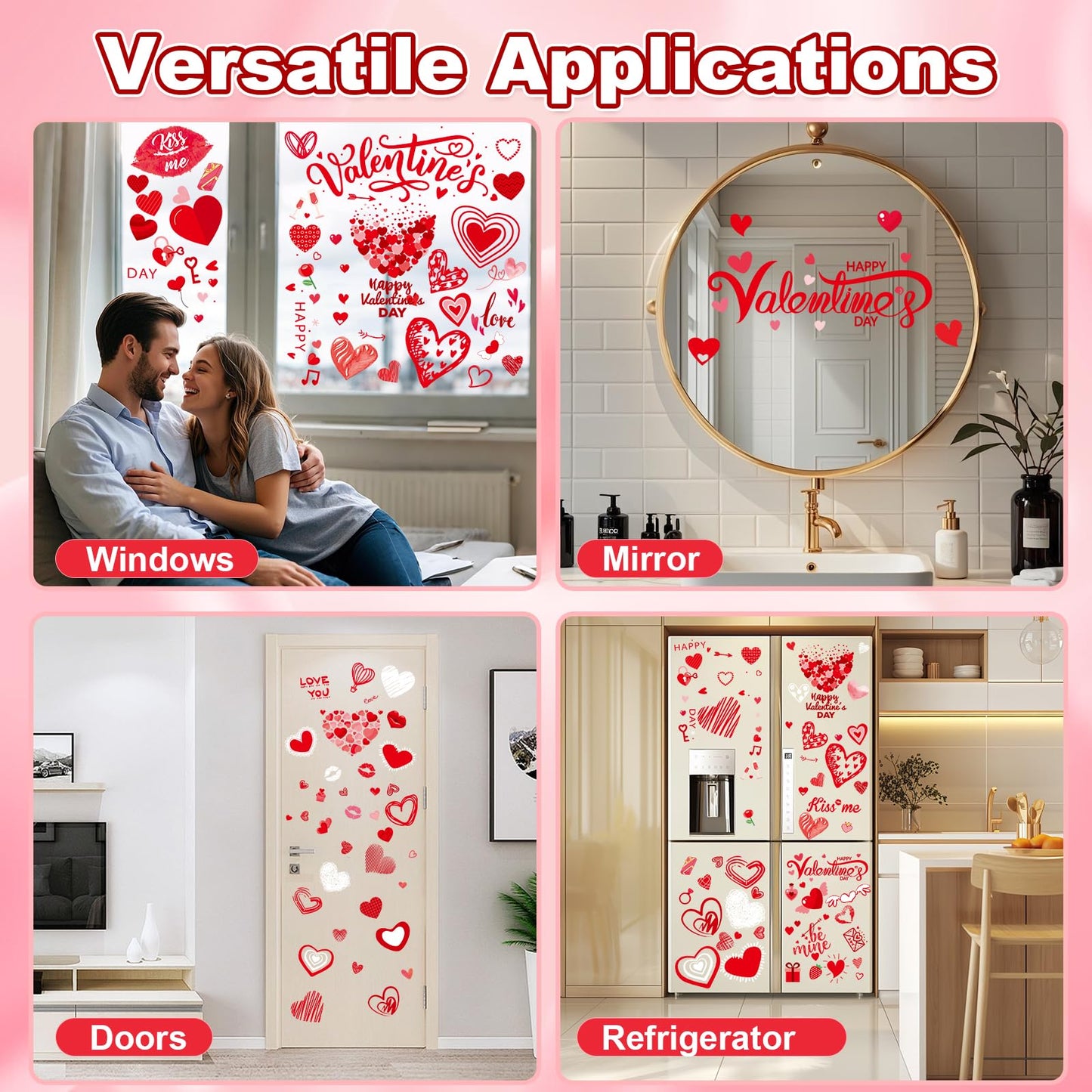 Valentines Day Window Clings Decor, Valentines Day Decorations, Red Heart Stickers for Home, Office, Classroom, Romantic Cupid Decals Décor, 9 Sheets