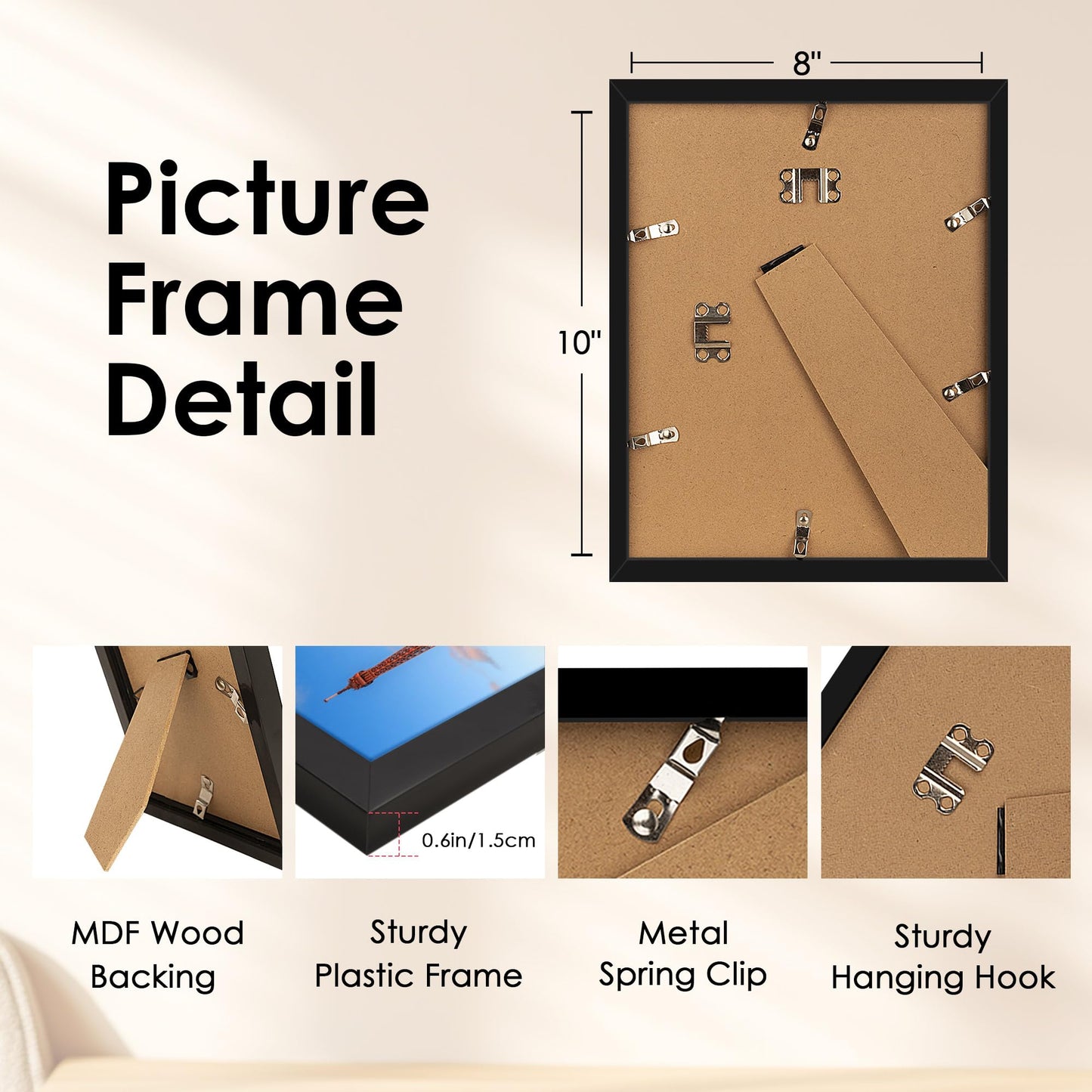 8x10 Picture Frame, Black Photo Frame with HD Plexiglass, Display Pictures 5x7 with Mat or 8x10 Without Mat, Picture Frames Collage for Tabletop or Wall Display, 2 Pack