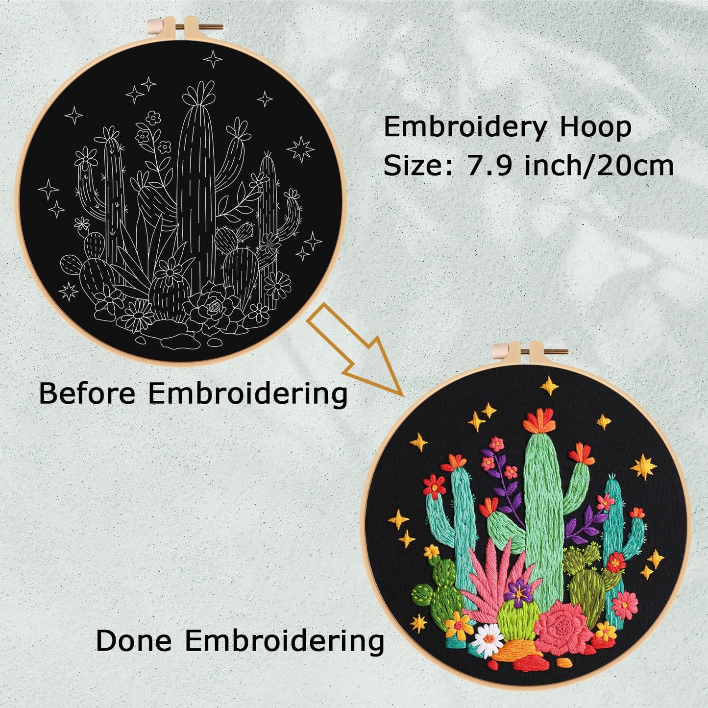 Louise Maelys Cactus Embroidery Kits for Beginners, DIY Cross Stitch Starter Craft Kits for Adults Including Embroidery Cloth with Pattern, Hoop, Needles Instruction and Threads