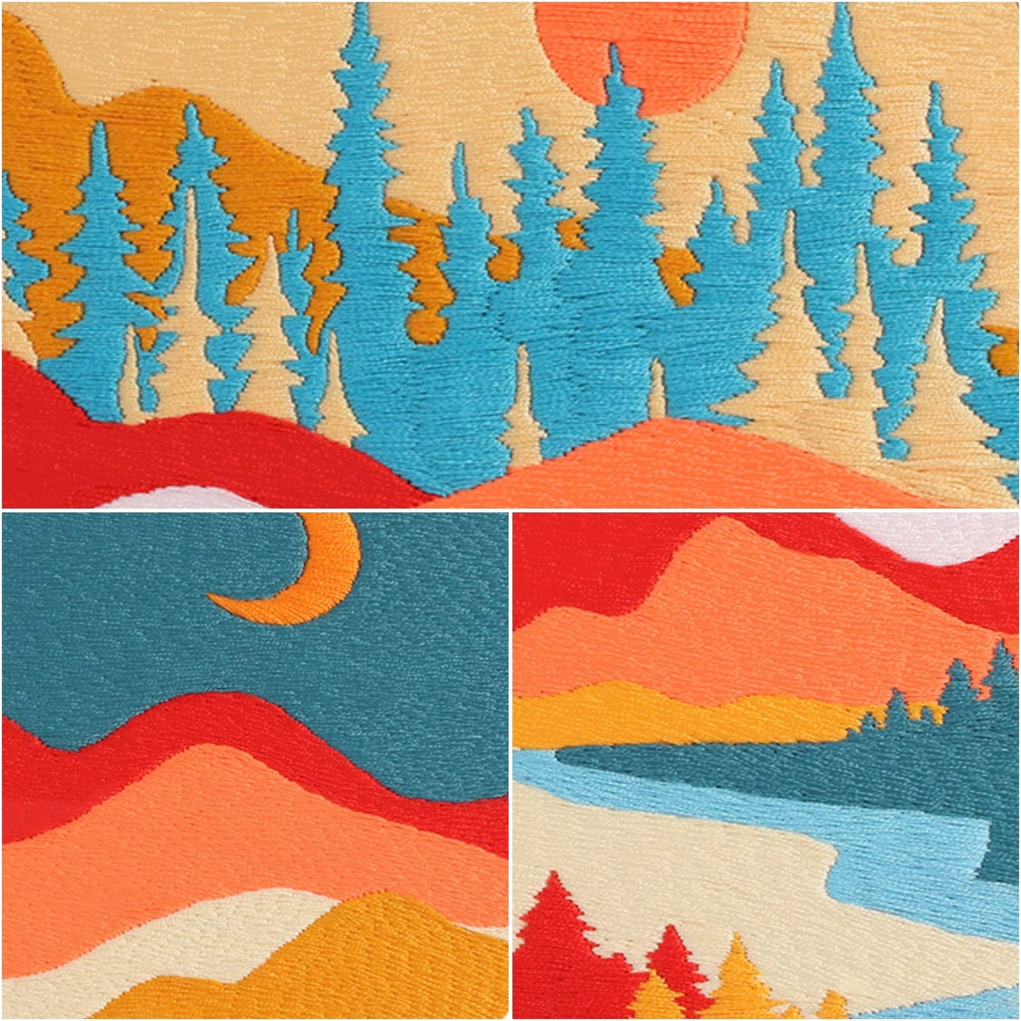 Louise Maelys 3 Set Landscape Embroidery Kits for Beginners with Mountain Sun Moon Pattern,Adults Starter Cross Stitch Kit DIY Needlepoint