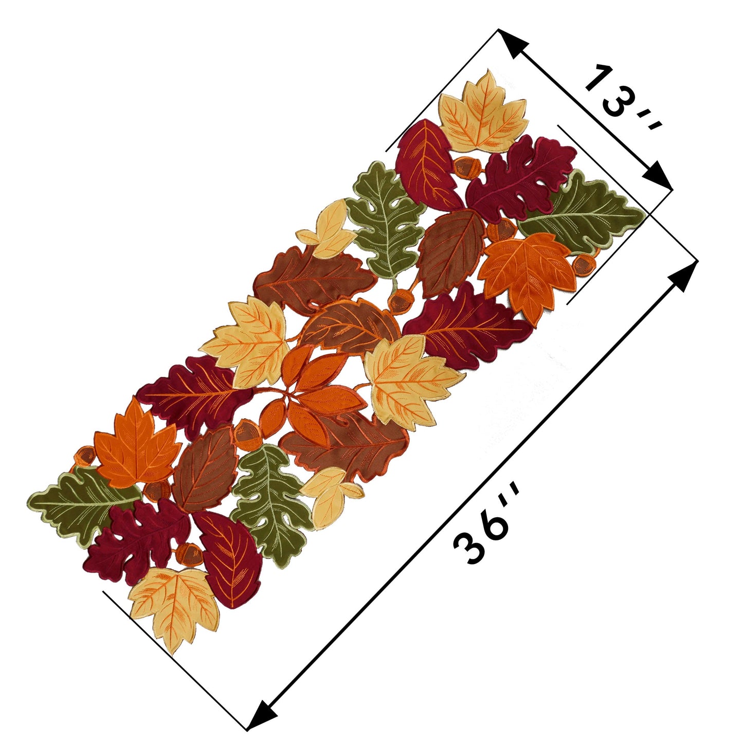 Thanksgiving Runner, Fall Leaf Table Runner for Autumn Home Decorations, Fall Table Centerpieces, Embroidered Cutwork Farmhouse HarvestMaple Leaf Runner, 13 Inch x 36 Inch