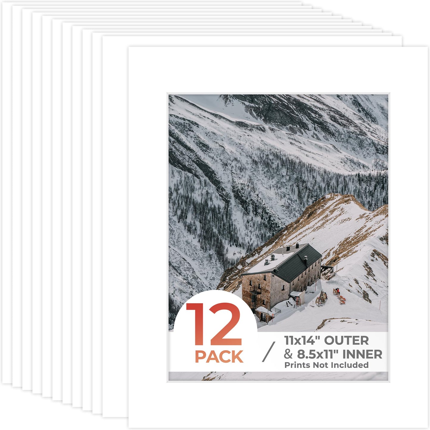 11x14 White Pre-Cut Picture Mats for 8.5x11 Photos, Prints, Artworks - White Core Bevel Cut 8x10.5 Openings Acid Free Frame Mattes 1.4Mm Thickness - Pack of 12