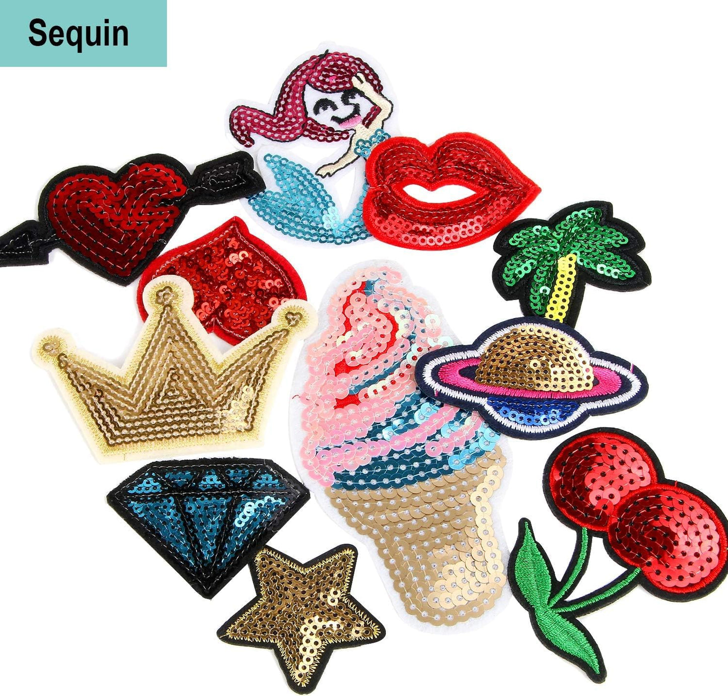 AUGSUN 36pcs Random Assorted Styles Embroidered Iron on Patches DIY Sew Applique Repair Patch Sew on Patches for Backpacks Pants Clothes Jeans Jackets Hat