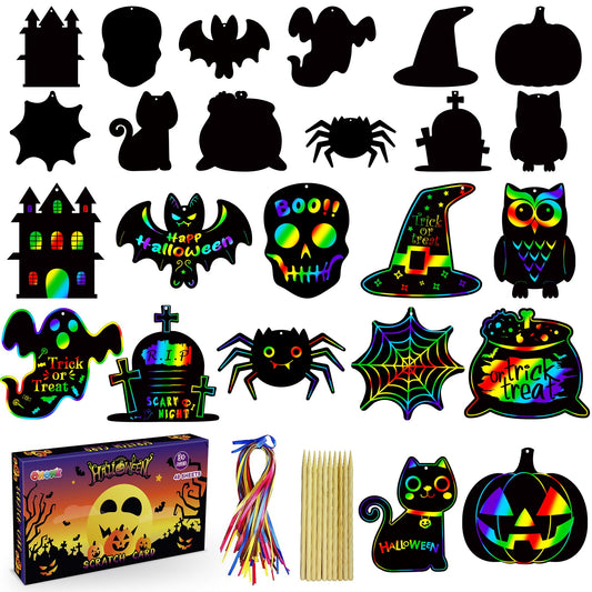 Halloween Party Favors - 48 PCS Magic Rainbow Scratch Paper Cards Set for Kids - Kids Halloween Games Crafts Treats Toys Gifts - Trick-or-Treat Activities Party Decorations Supplies