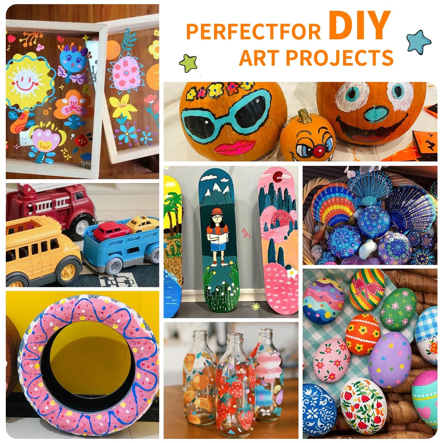 Nicecho Oil-Based Paint Pens, 12 Colors Permanent Paint Markers Medium Tip Never Fade Quick Drying and Waterproof Marker Set for Metal, Wood, Fabric, Tire, Stone, Canvas, Mugs, Glass, DIY Craft